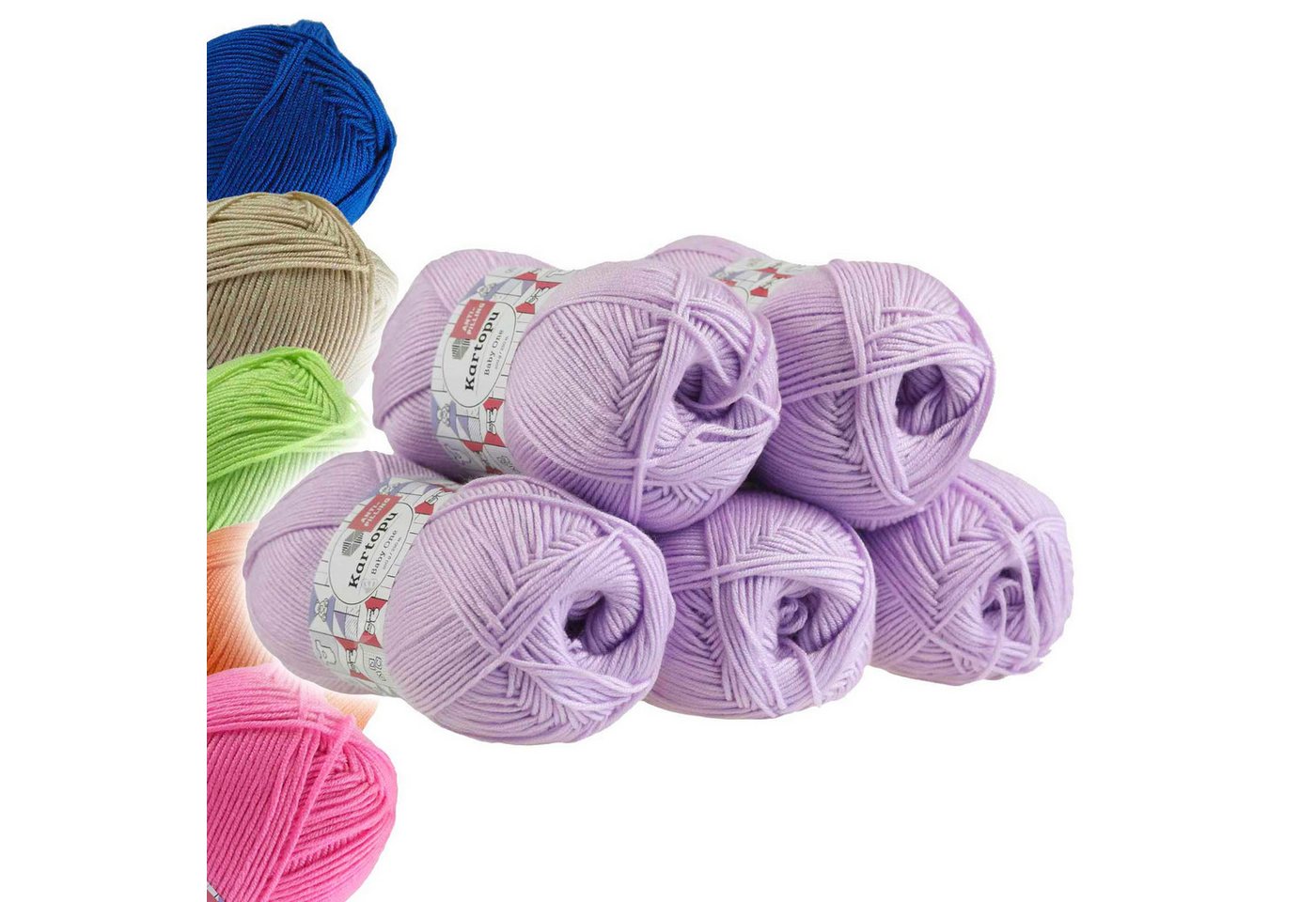 Kartopu 5 x 100g Strickgarn Kartopu BABY ONE Antipilling Babywolle Häkelwolle, 1250 m (Sparpaket), K706 hellviolett