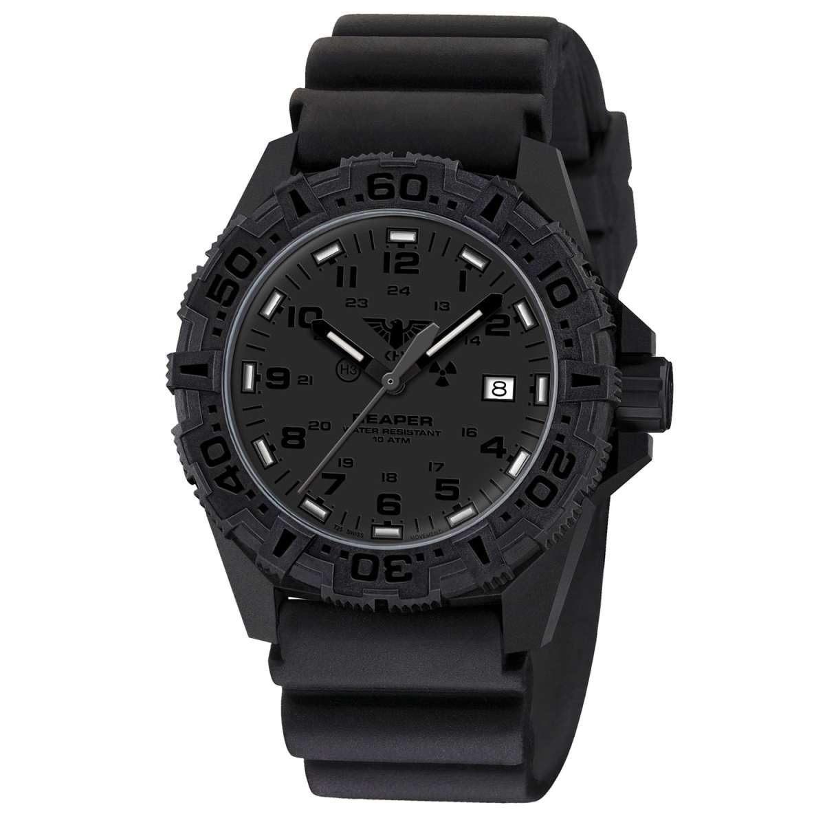 KHS Schweizer Uhr RE2XTF.DB, Herrenuhr Reaper MKII Schwarz mit Taucherband