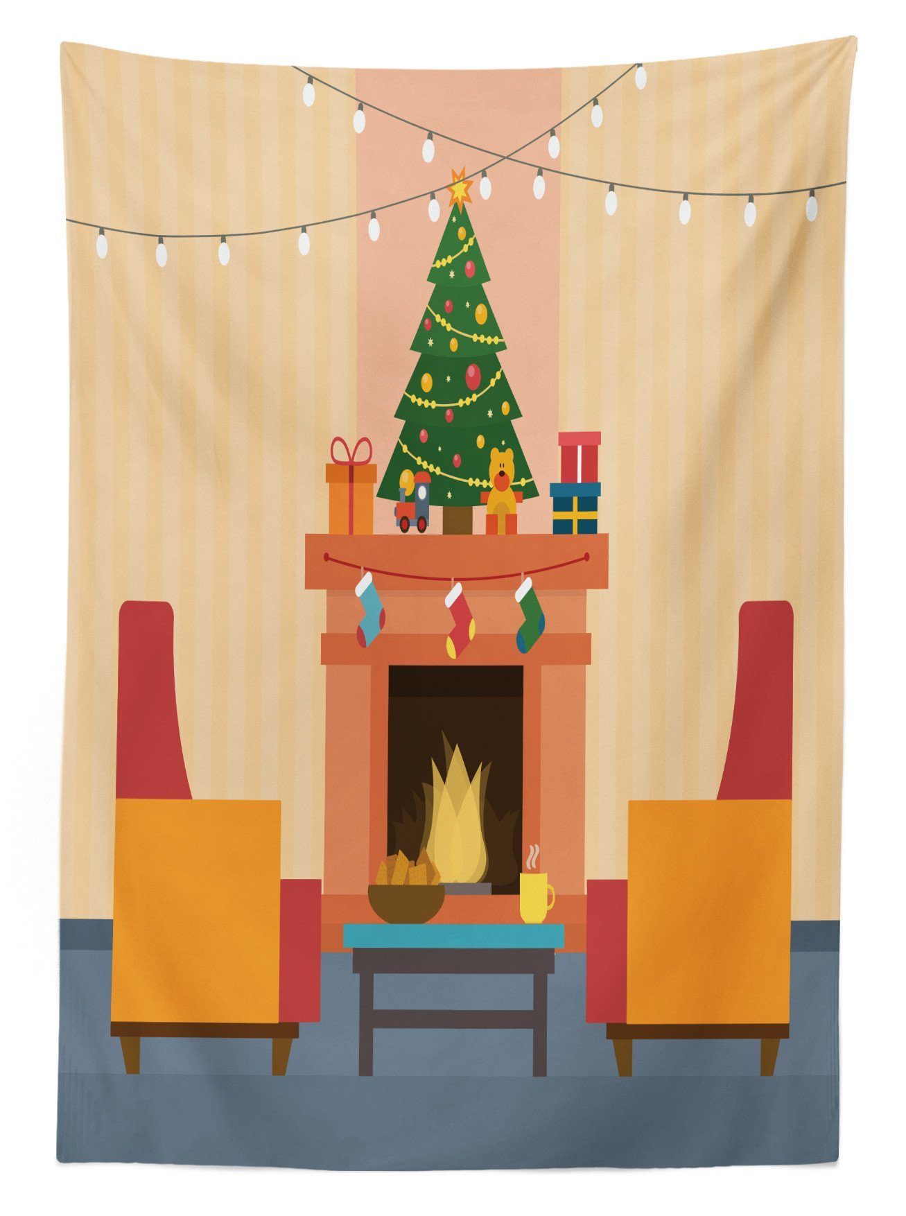 Abakuhaus Tischdecke Farbfest Waschbar Für den Außen Kamin Klare Cartoon geeignet Bereich Weihnachten Innen Farben