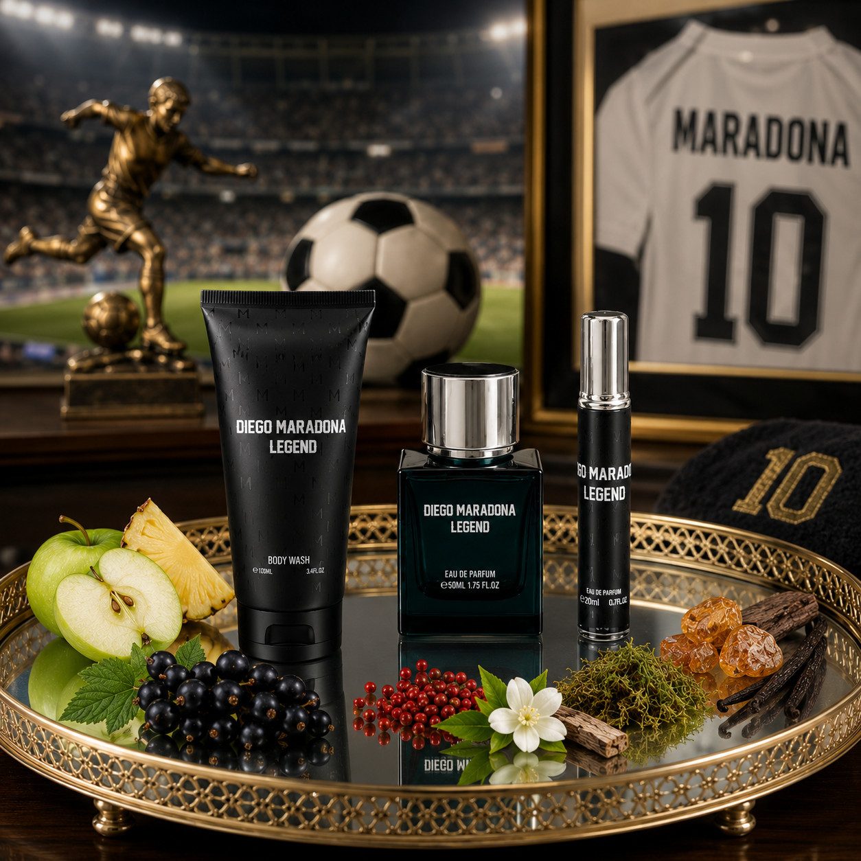 MARADONA Eau de Parfum MARADONA LEGEND Herren Geschenkset Fruchtig Würzig Holzig, 3-tlg., Luxurious Herrenduftset, Premium, langanhaltend, Hergestellt in UK
