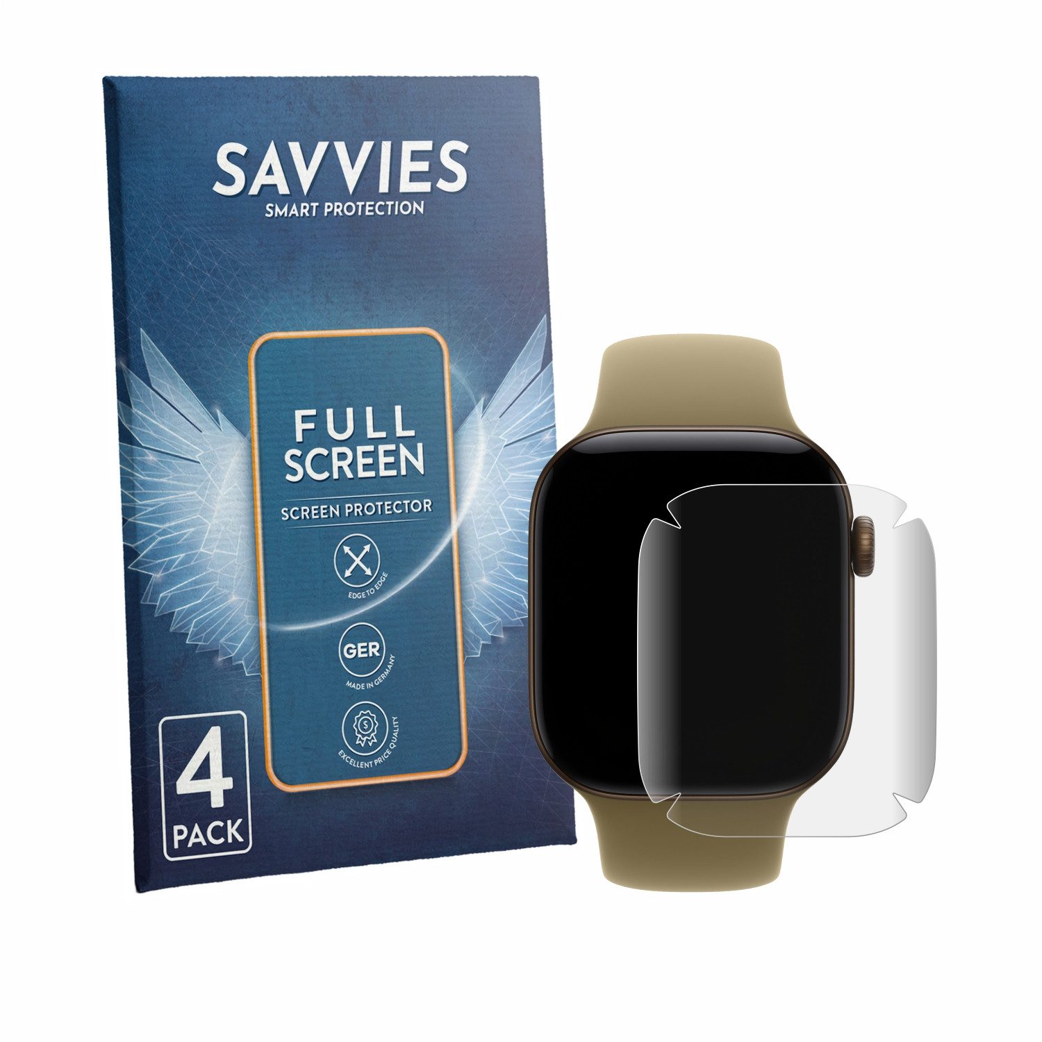 Savvies Displayschutzfolie Fullscreen Schutzfolie für Apple Watch Series 12 (42 mm), 4 Stück, Displayschutz Folie Fullcover Klar Transparent