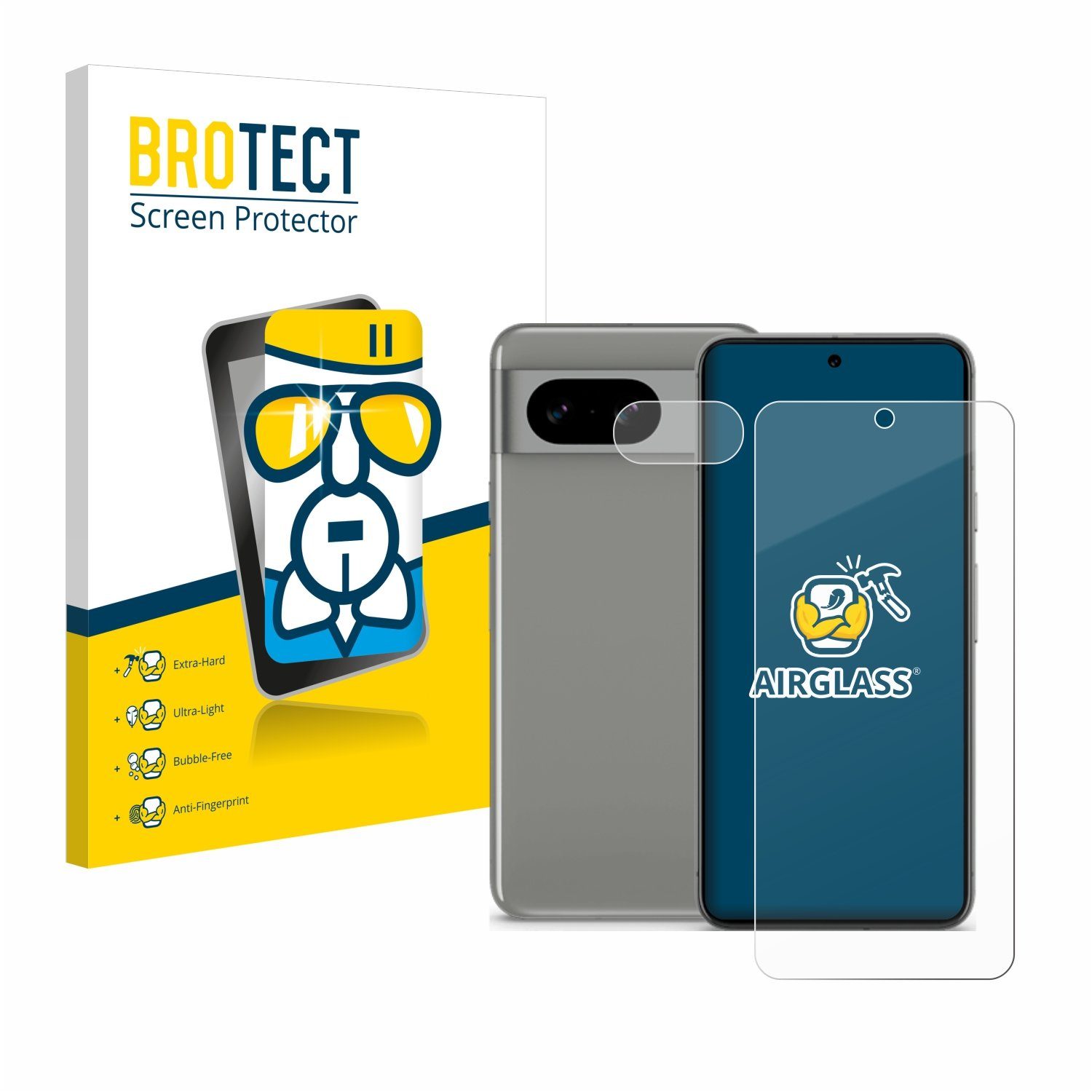 BROTECT Displayschutzglas Folie für Google Pixel 8 (Display+Kamera), Schutzfolie Glas Panzer Display Schutz klar