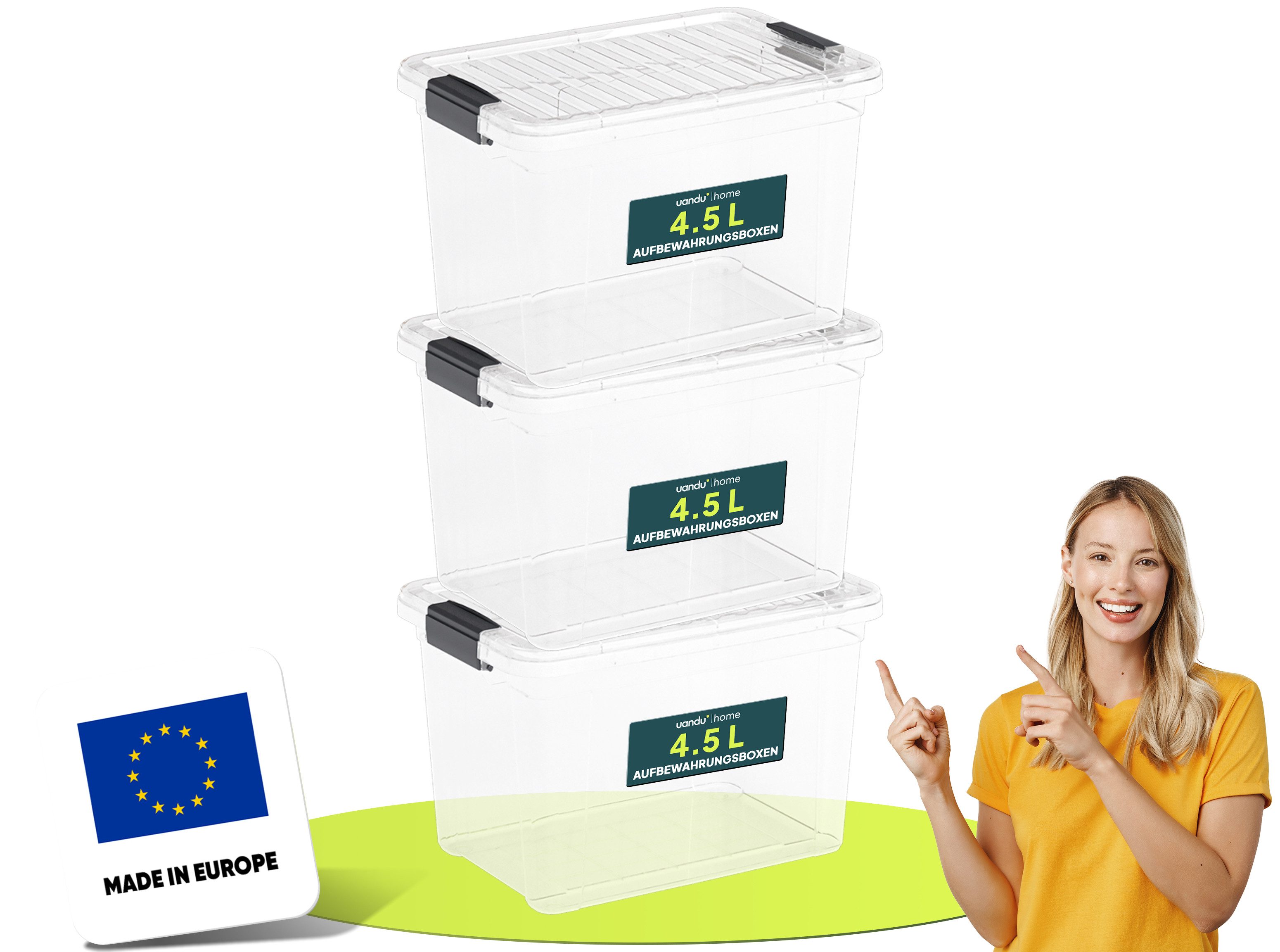 uandu home Aufbewahrungsbox mit Deckel groß Set BPA Frei Kunststoff, Ящики для зберігання mit deckel (Plastikbox, Plastic Storage box, Storage Container, Stapelbar, 3 St., 3er, 4er und 6er-Set Варіантиn)