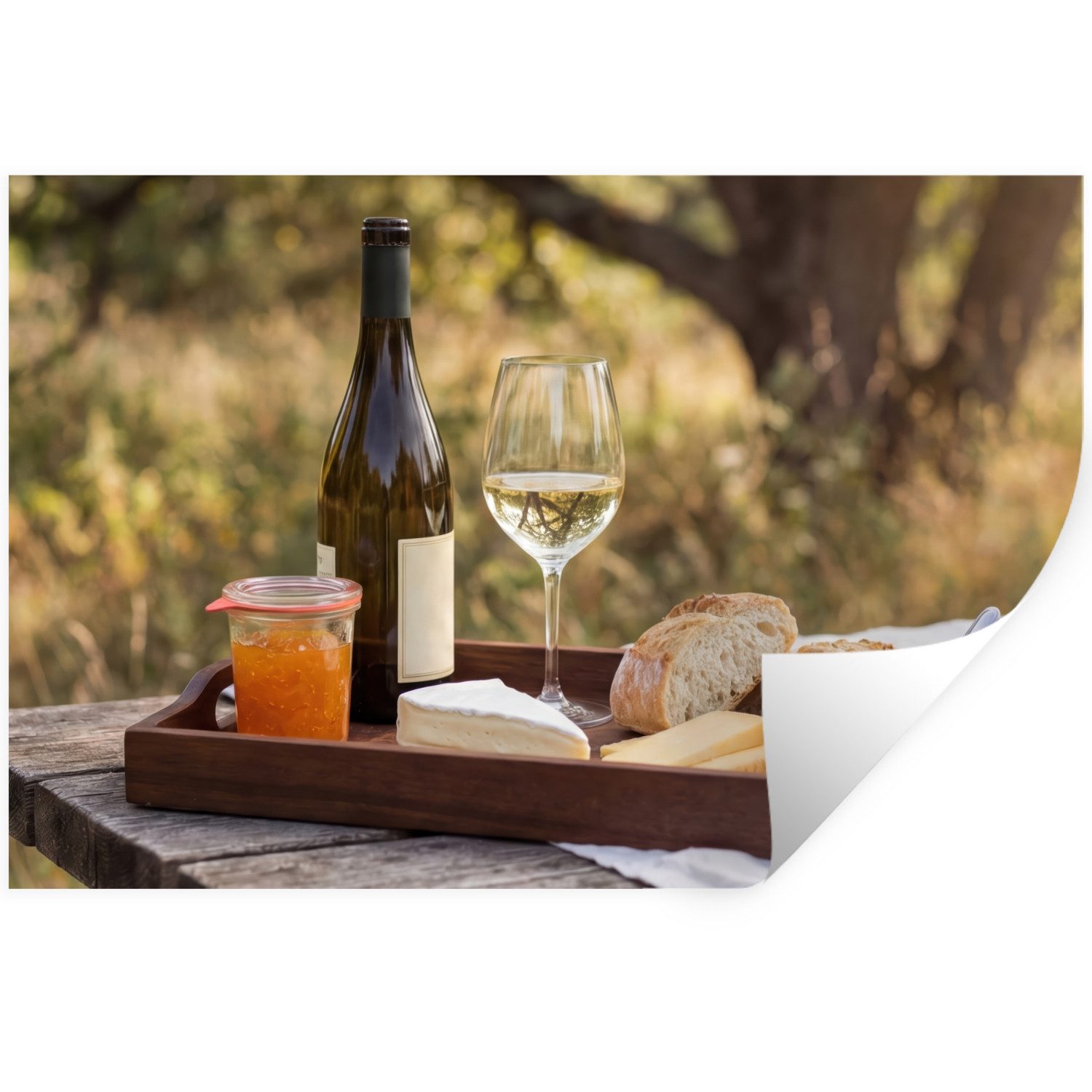 MuchoWow Wandsticker Picknick - Wein - Käsetafel (1 St), Wanddeko, Aufkleber, Wandtattoo, 120x80 cm