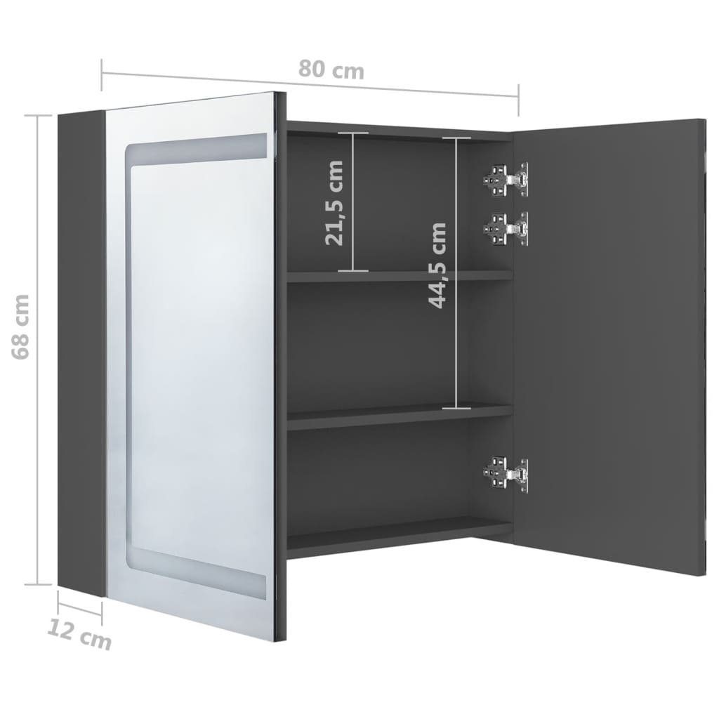 Badezimmerspiegelschrank Bad LED-Spiegelschrank vidaXL 80x12x68 cm (1-St) Grau fürs