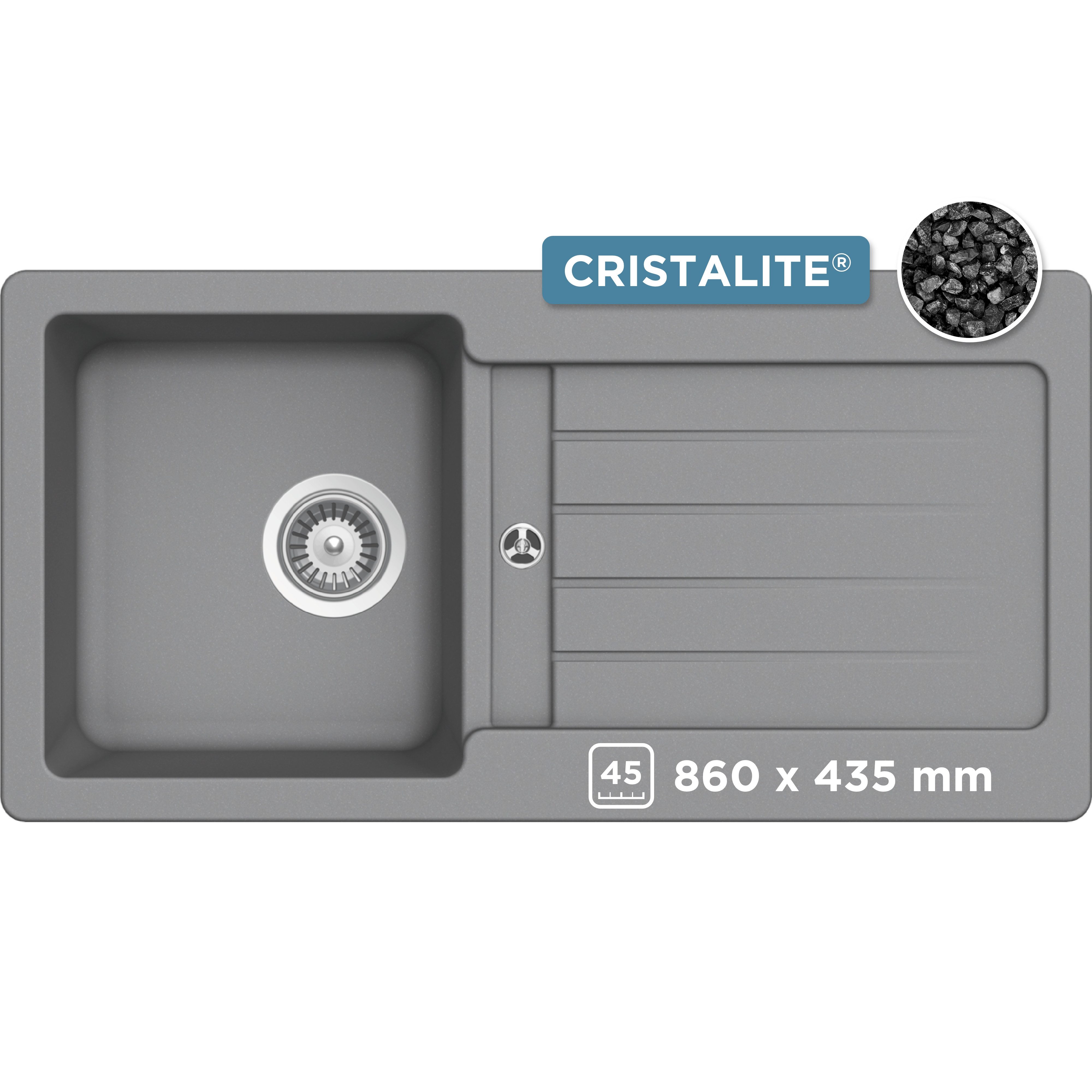 Schock Granitspüle Typos D-100 S, rechteckig, 86/43,5 cm, mit Ablauf und Abtropffläche, links und rechts einbaubar
