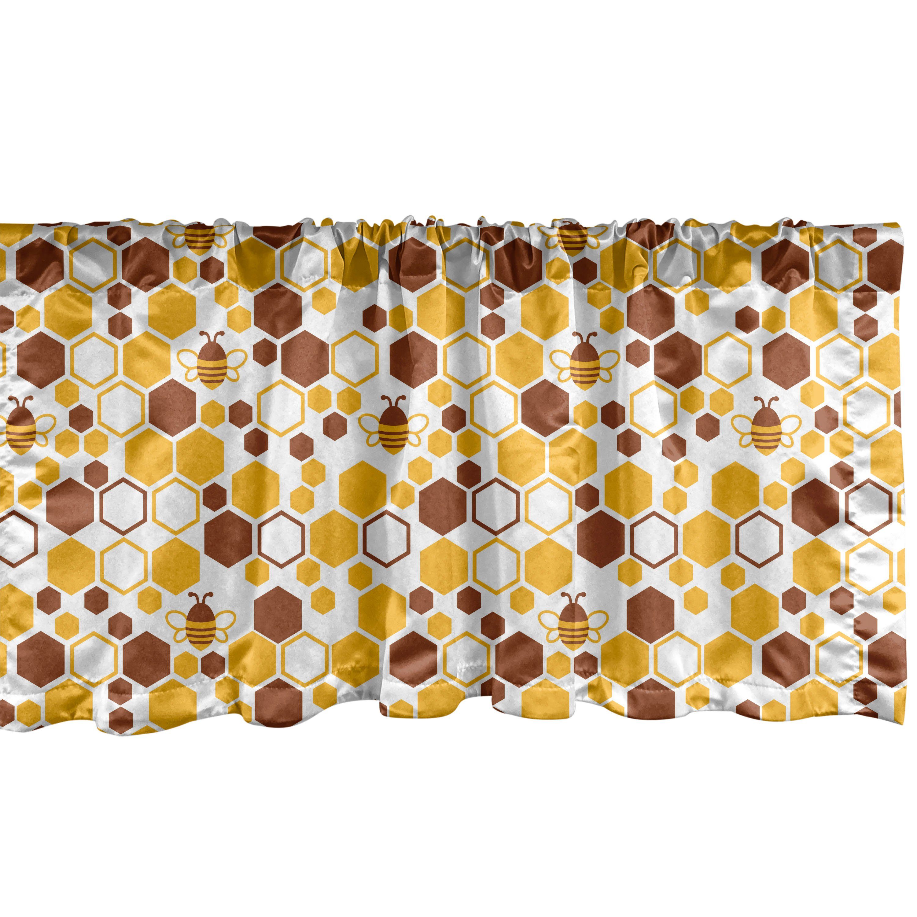 Scheibengardine Vorhang Volant für Küche Schlafzimmer Dekor mit Stangentasche, Abakuhaus, Microfaser, Insekten Bienen und Unregelmäßige Hexagons