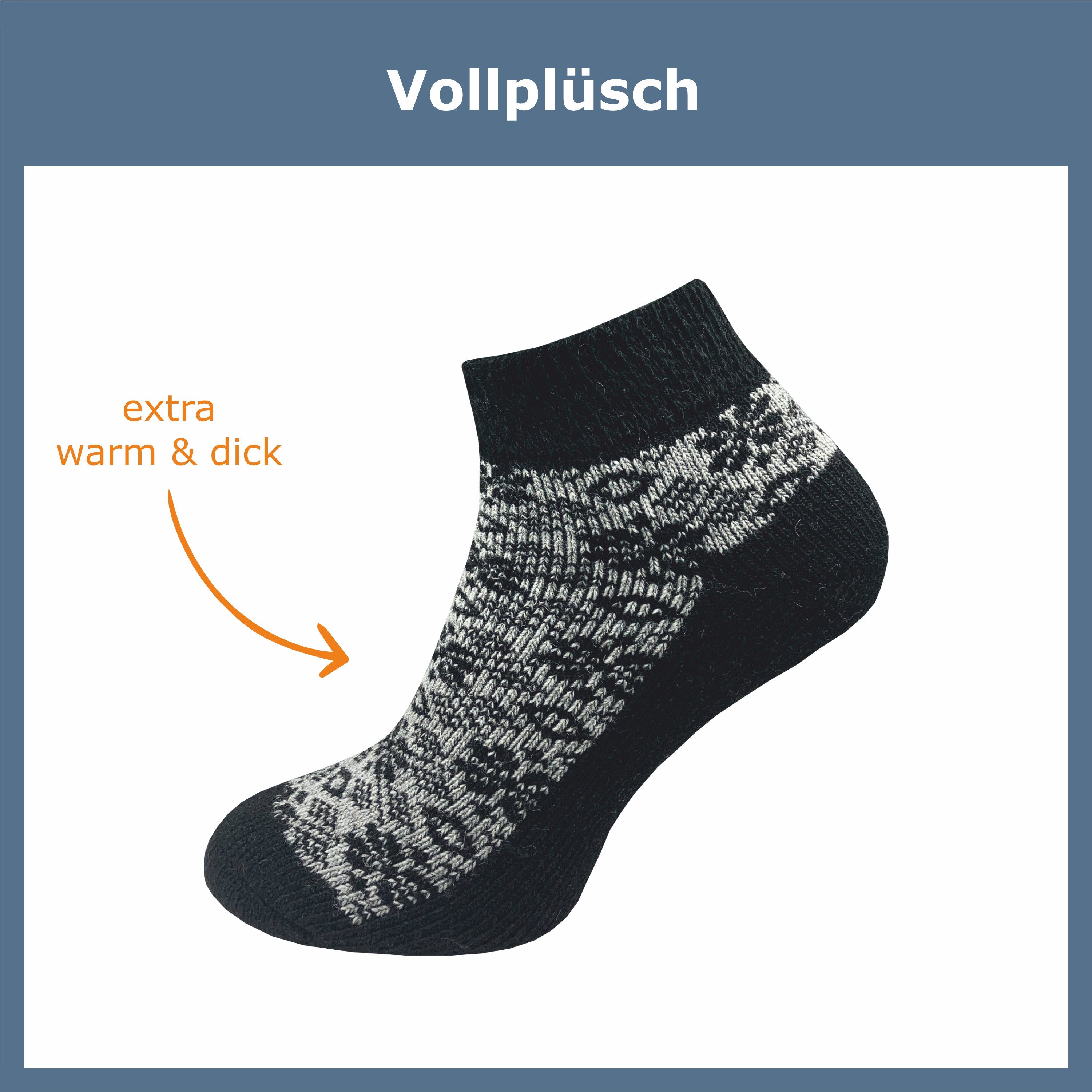 GAWILO Sneakersocken für den Winter für Damen - dicke & warme Bettsocken (3 Paar) kurze Wollsocken im Norweger Look aus weichem Vollplüsch