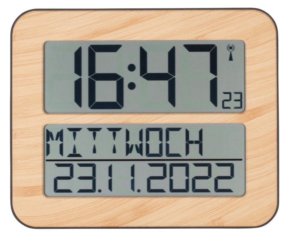 TFA Dostmann Funkwanduhr TimeLine Max TFA 60.4512 digitale Wanduhr in Holz-Optik