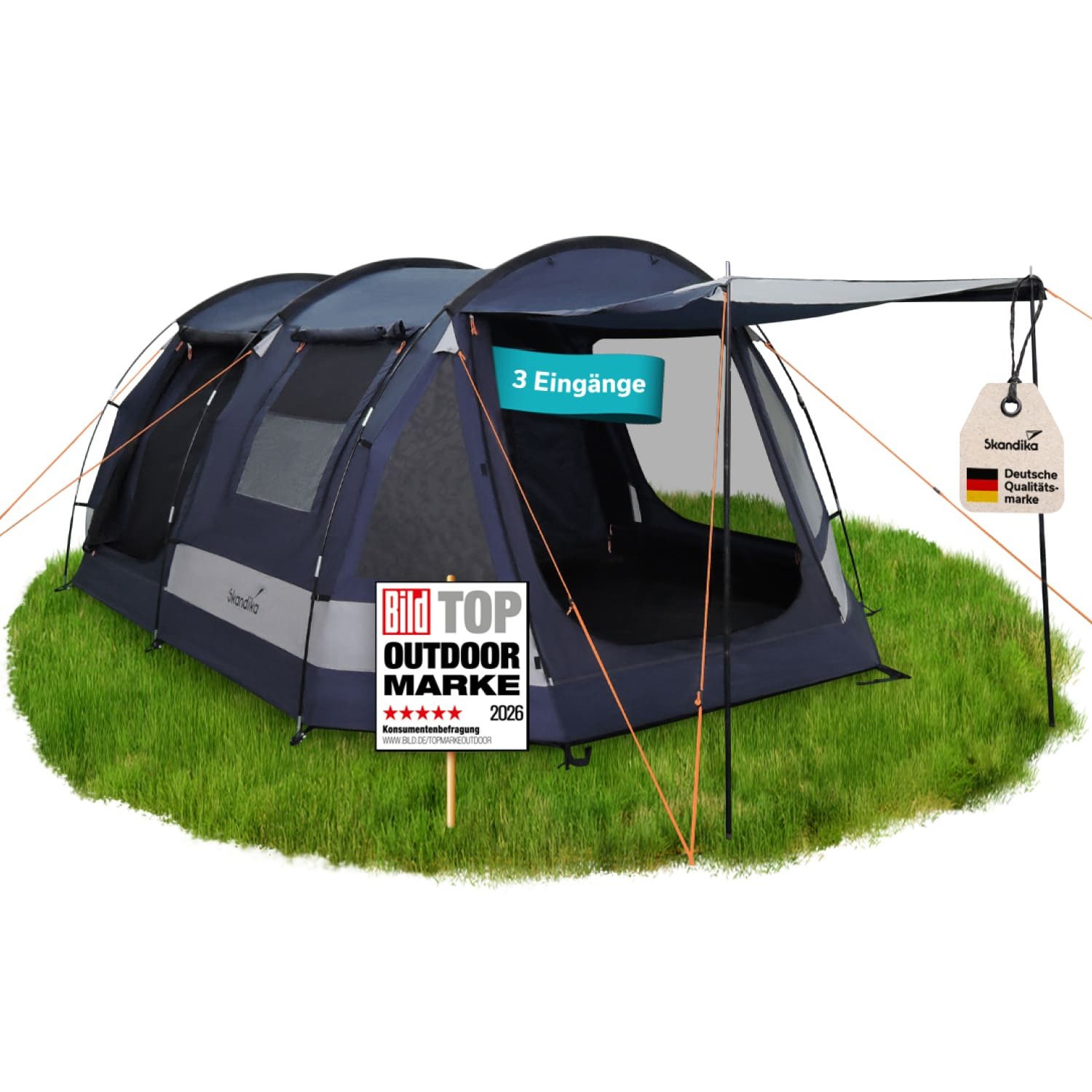 Skandika Tunnelzelt Kambo 4 Sleeper Protect, mit dunkler Schlafkabine, Tragetasche, Personen: 4 (Separater Eingang zur Schlafkabine, Haken für Lampenaufhängung), eingenähter Zeltboden, Moskitonetz an Eingang, Schlafkabine, Fenster
