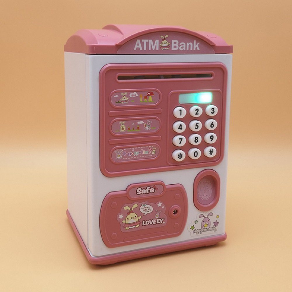 autolock Spardose Intelligente Spardose Sparschwein Fingerabdruck ATM-Maschine Kinder rosa