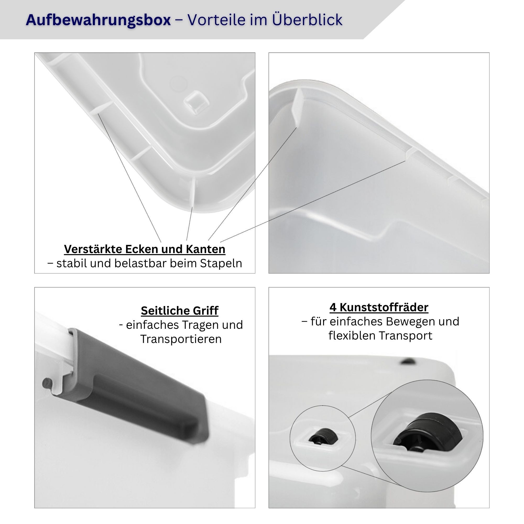 PROREGAL® Aufbewahrungsbox mit Deckel 30-60 Liter Kunststoff Transparent Stapelbar (4 St) – Bild 4 von 5