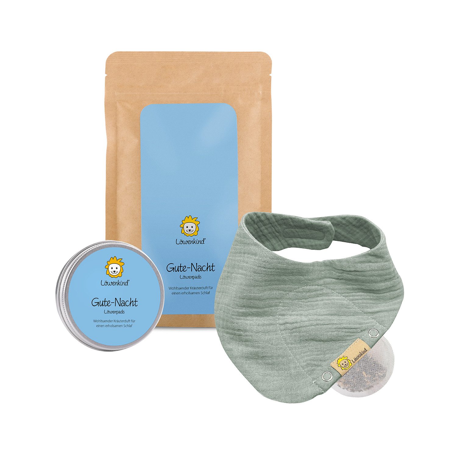 Löwenkind Babypflege-Set Gute-Nacht-Set, Sanfte Unterstützung aus der Natur