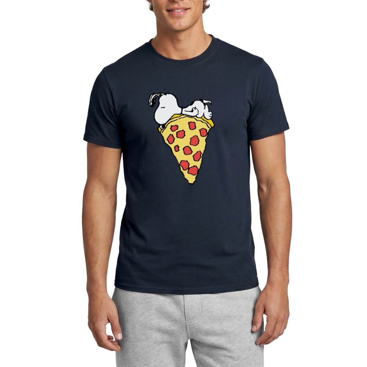 Spreadshirt T-Shirt Peanuts Snoopy Mit Großem Pizzastück Männer T-Shirt (1-tlg)