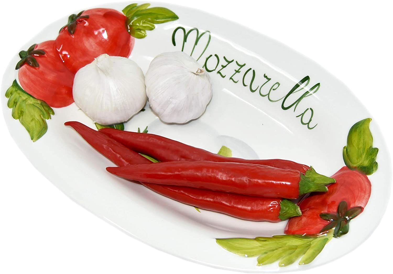 Lashuma Servierteller Keramik, Obstteller aus 31 Mozzarella, (1-tlg., 20 oval x cm), Handgemachter Italien Tomate