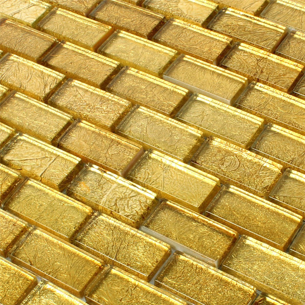 Mosafil Mosaikfliesen Glasmosaik Fliesen Saturn Gold Rechteck, Glas 30.000x30.000, gold, Verlegefertig auf ein Netz geklebt - Wasserfest
