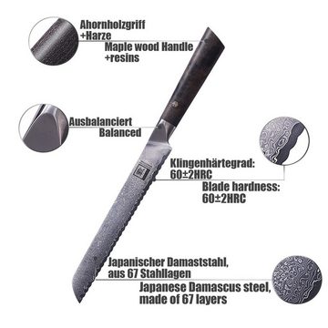 ZAYIKO Damastmesser Damastmesser DAITO PROFI LINE Brotmesser Ahornholz - VG-10 Stahlkern