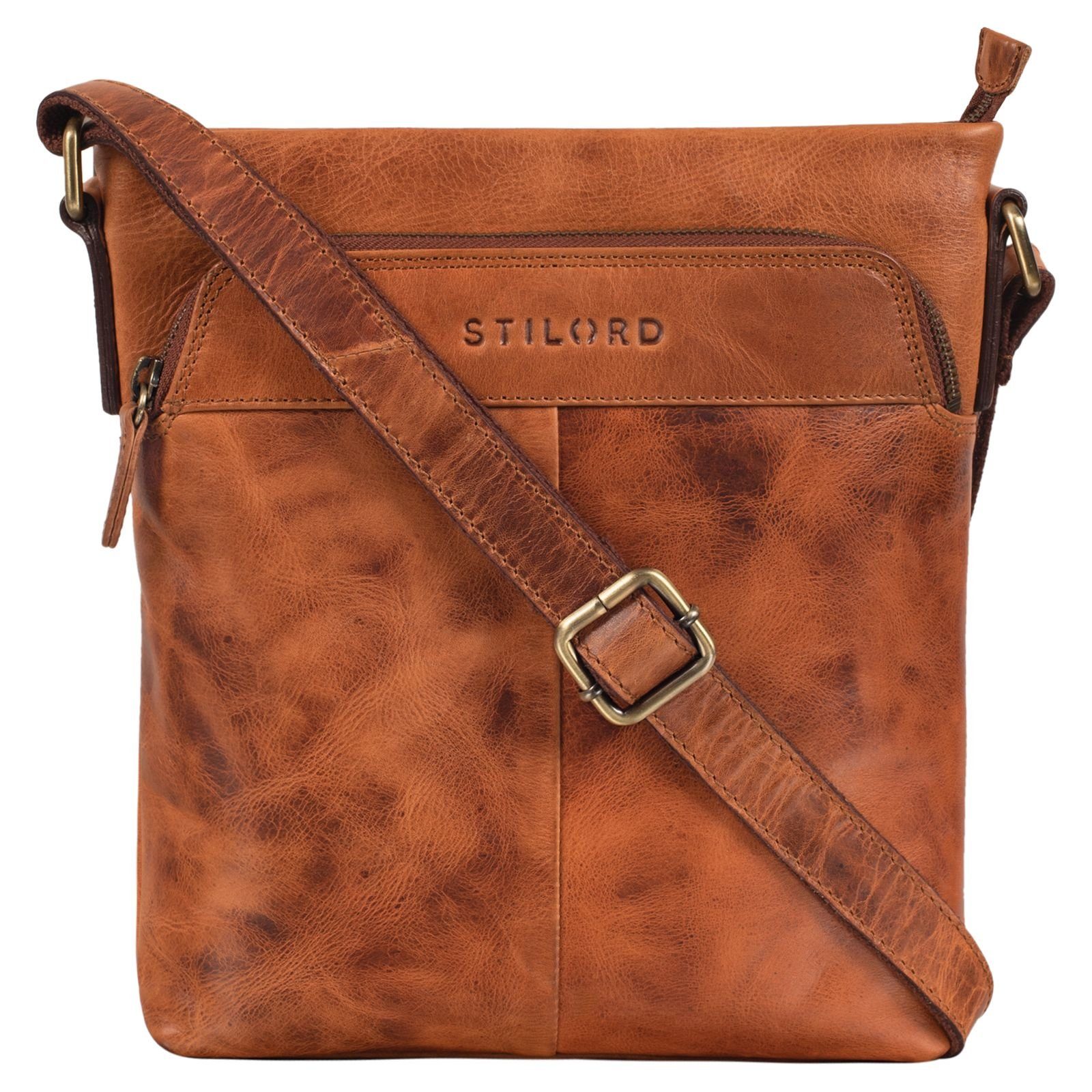 STILORD Handtasche "Elea" Umhängetasche Damen Leder kara - cognac