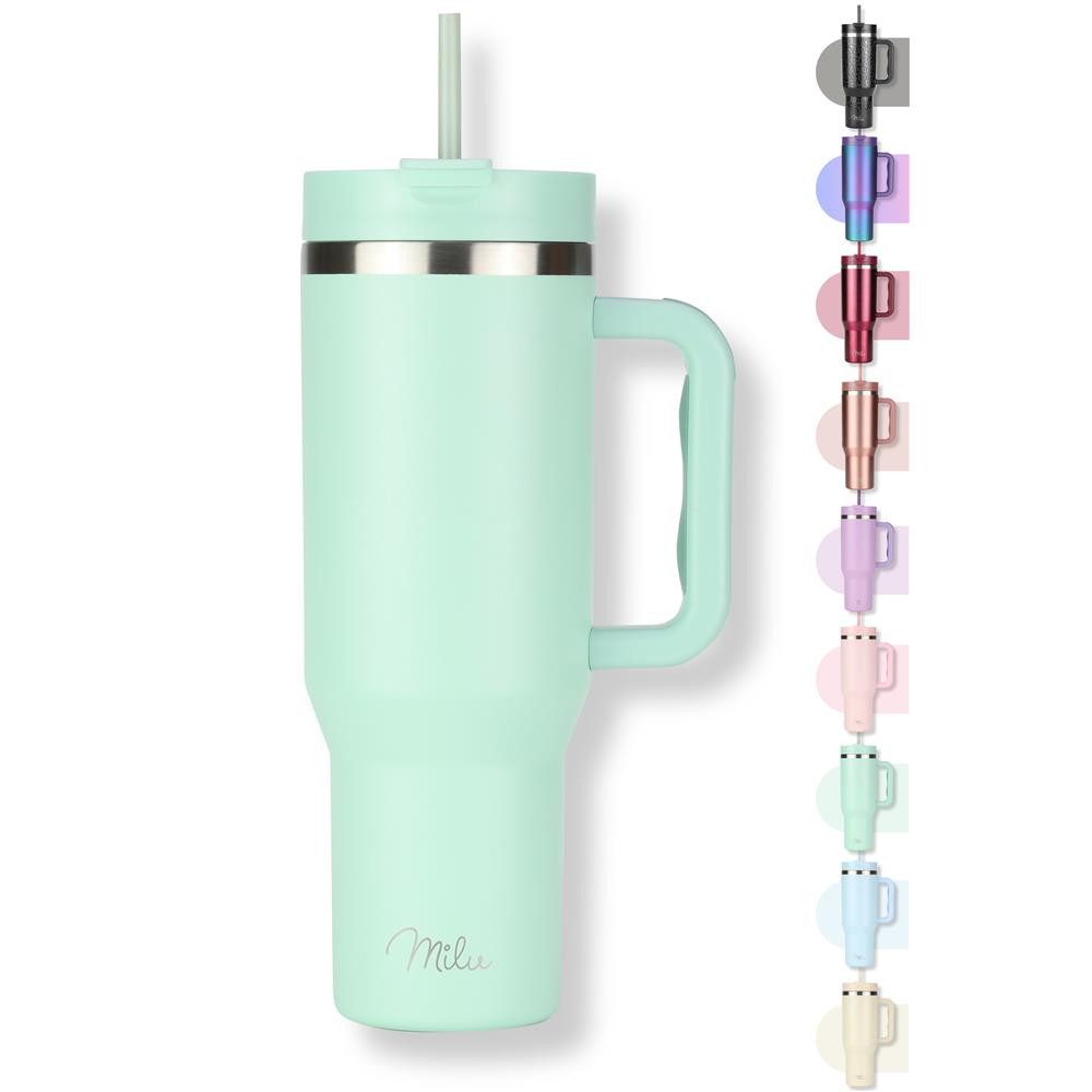 Milu Thermobecher Edelstahl Tumbler To Go 1200 ml, mit Strohhalm und Henkel