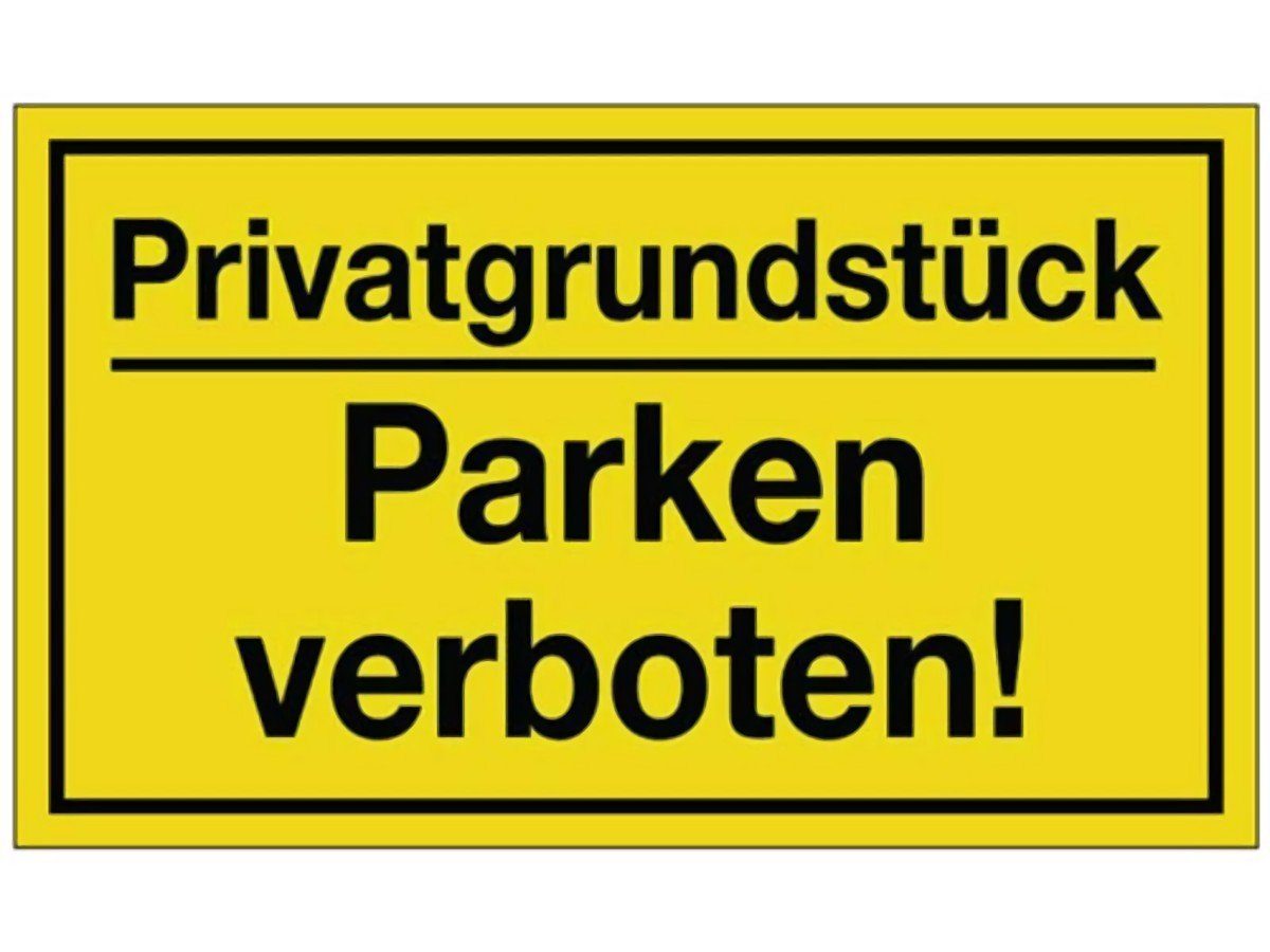 PROMAT Hinweisschild Hinweiszeichen Privatgrundstück/Parken verboten! L250xB150mm gelb sch