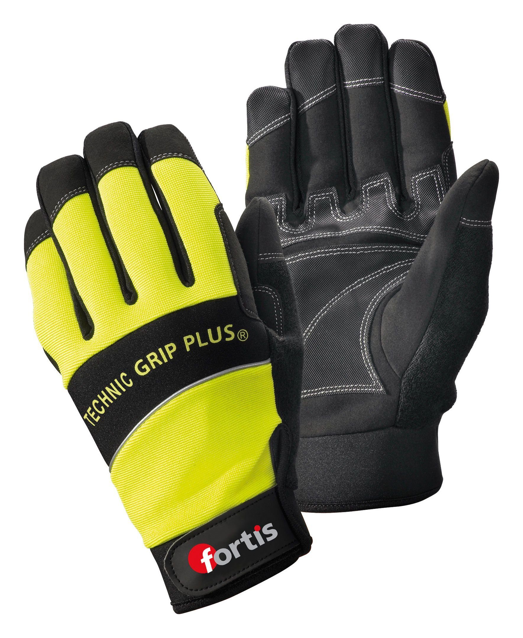 fortis Arbeitshandschuhe Handschuh Technic Grip + Größe 10 gelb / schwarz
