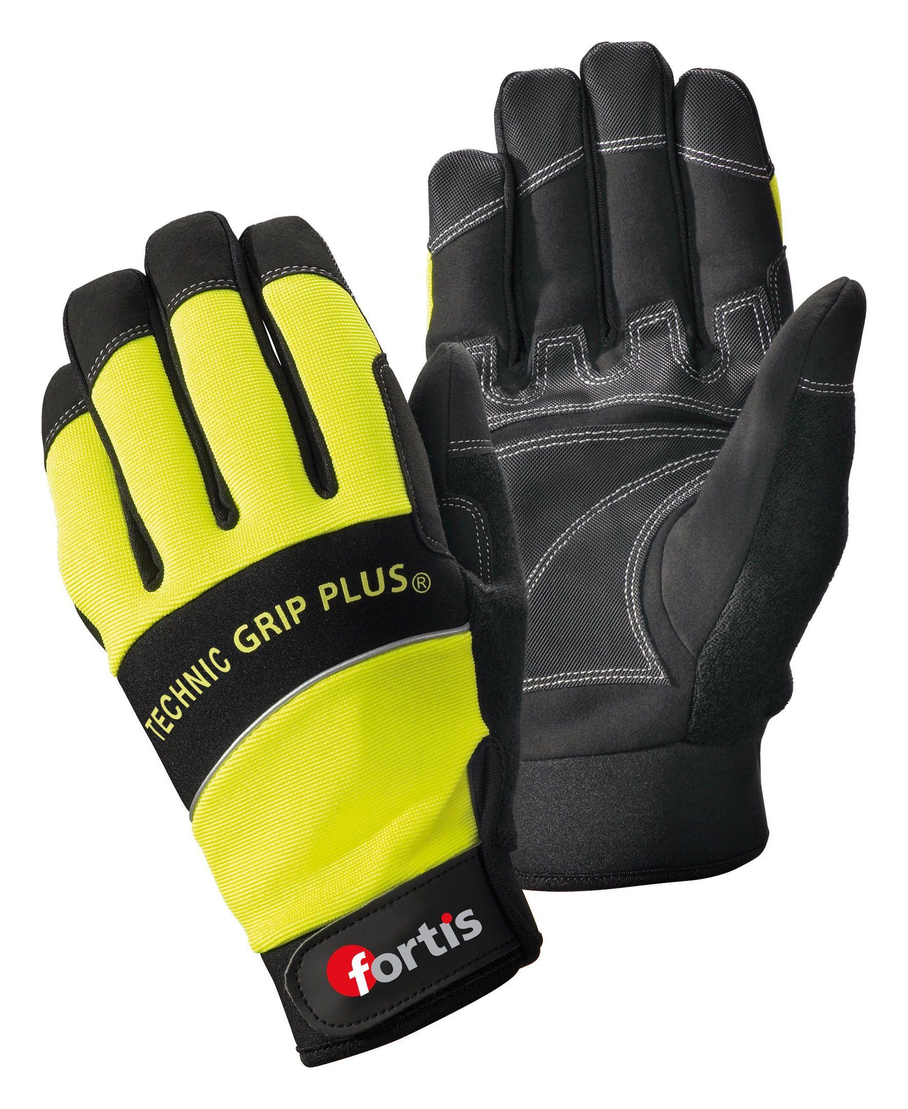 fortis Arbeitshandschuhe Handschuh Technic Grip + gelb / schwarz