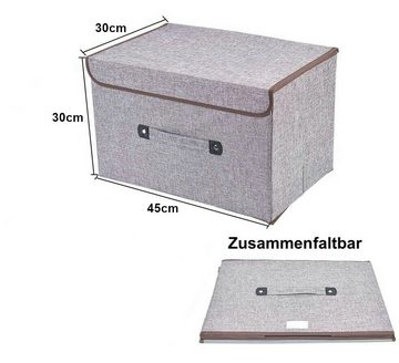 U.Uberlux Aufbewahrungsbox 3x Aufbewahrungsbox mit Deckel grau, Aufbewahrungskiste Set, Klettverschluss, faltbar