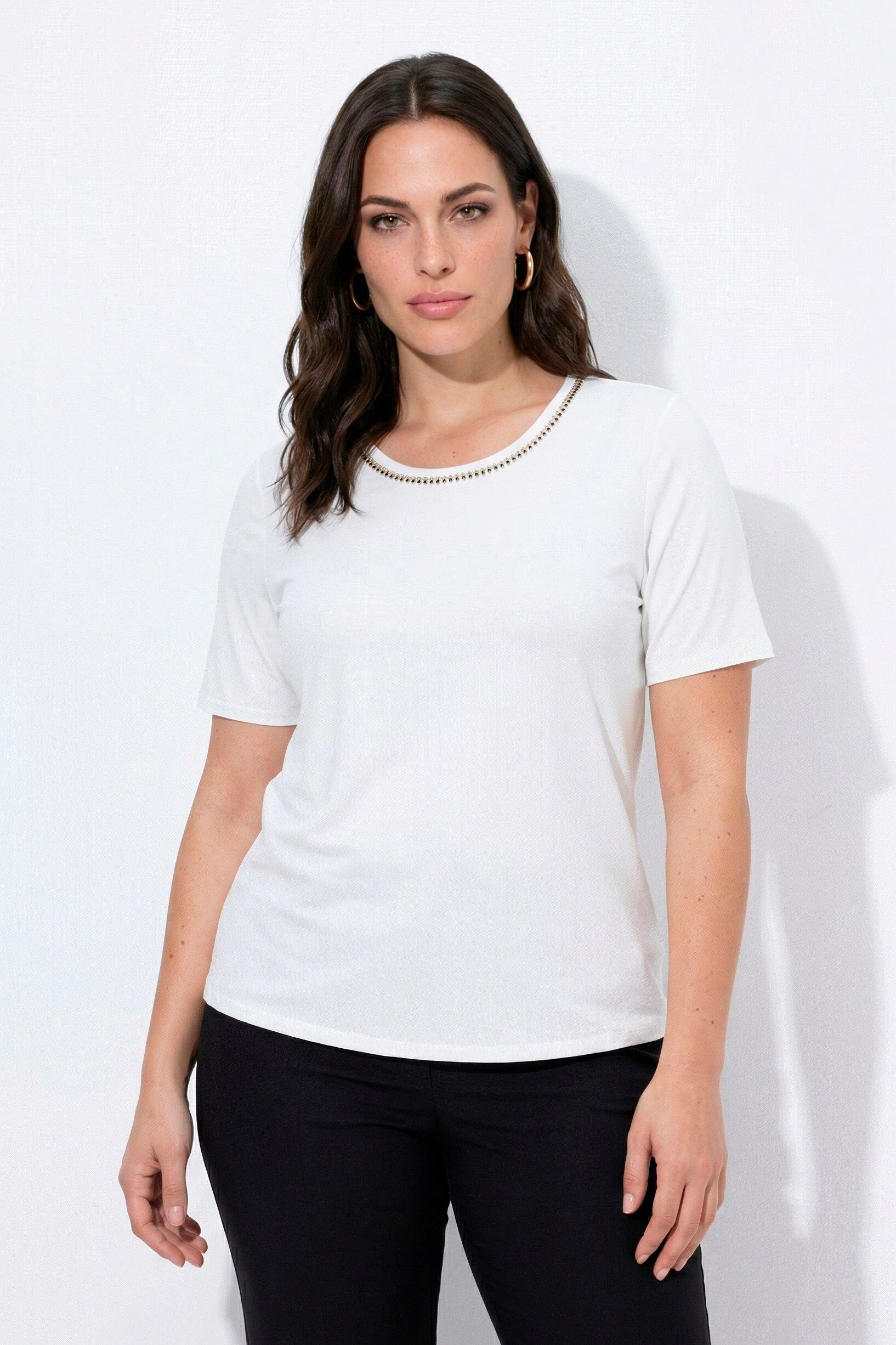 Ulla Popken T-Shirt T-Shirt Lyocell Ziersteine Rundhals Halbarm