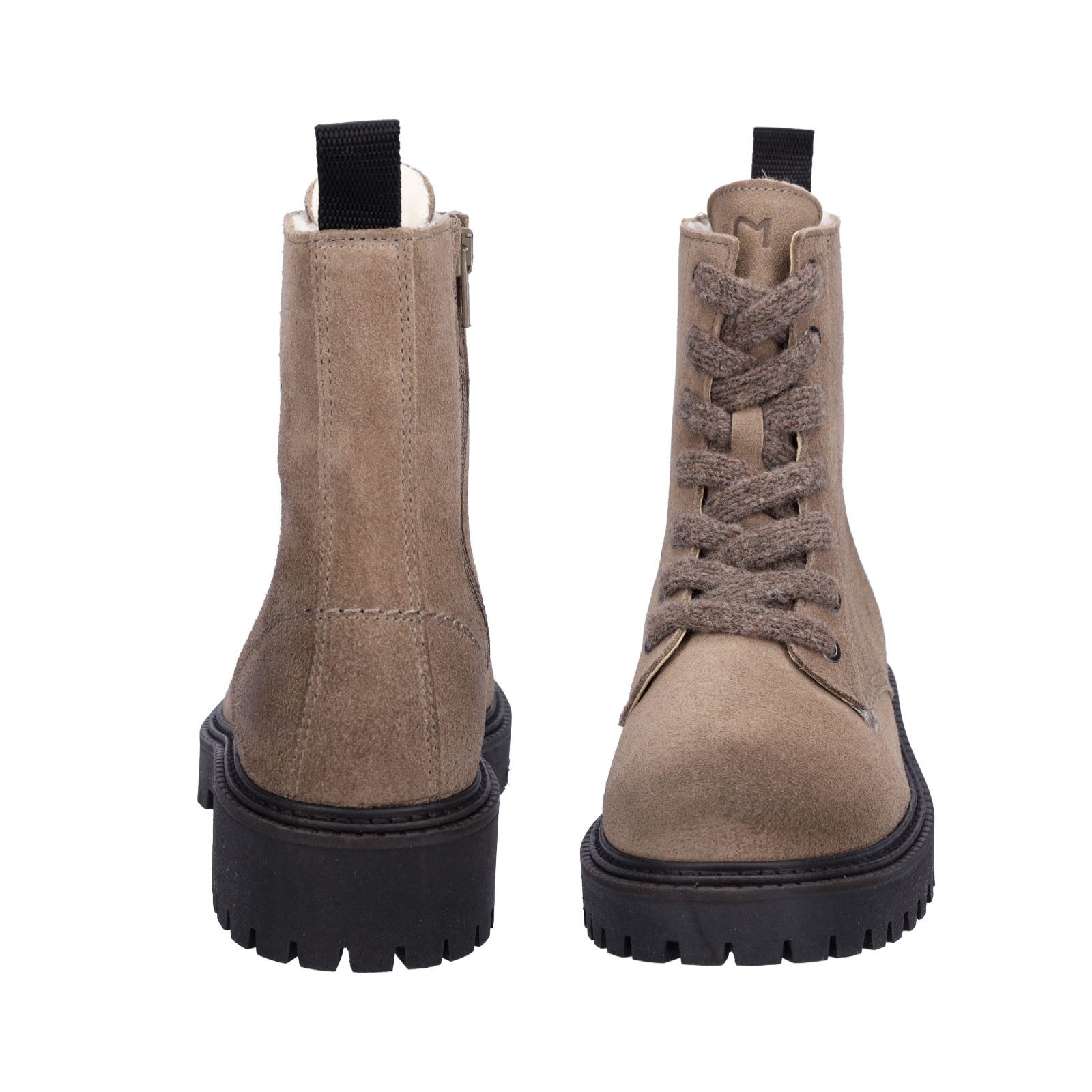 MIDS MARGO Damen Schnürboots Velourleder in Taupe mit dickem Schurwollfutter & Wollschnürsenkeln
