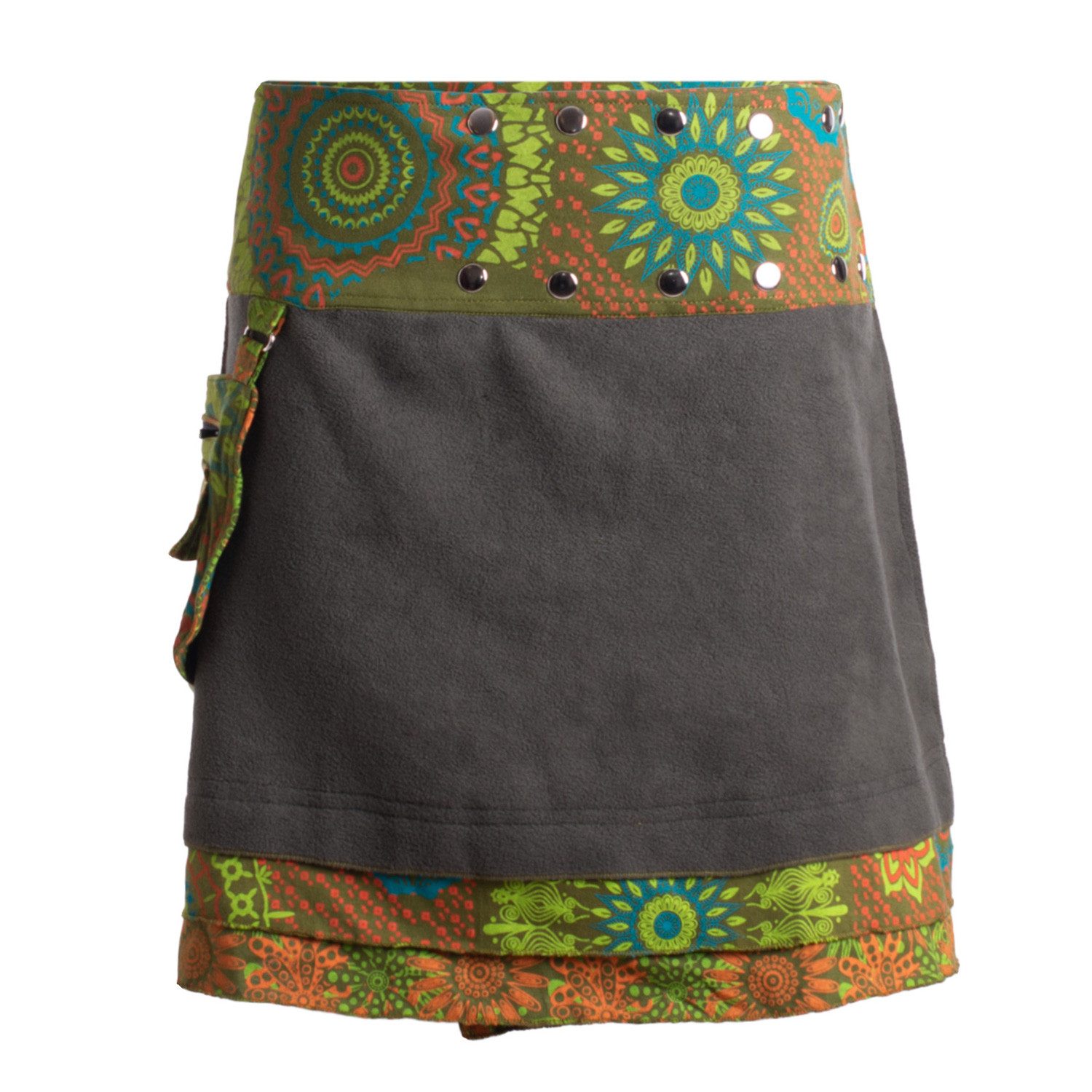 Minirock Damen Warmer Wickelrock Rock zum Wickeln mit Druckknöpfen Mandalas
