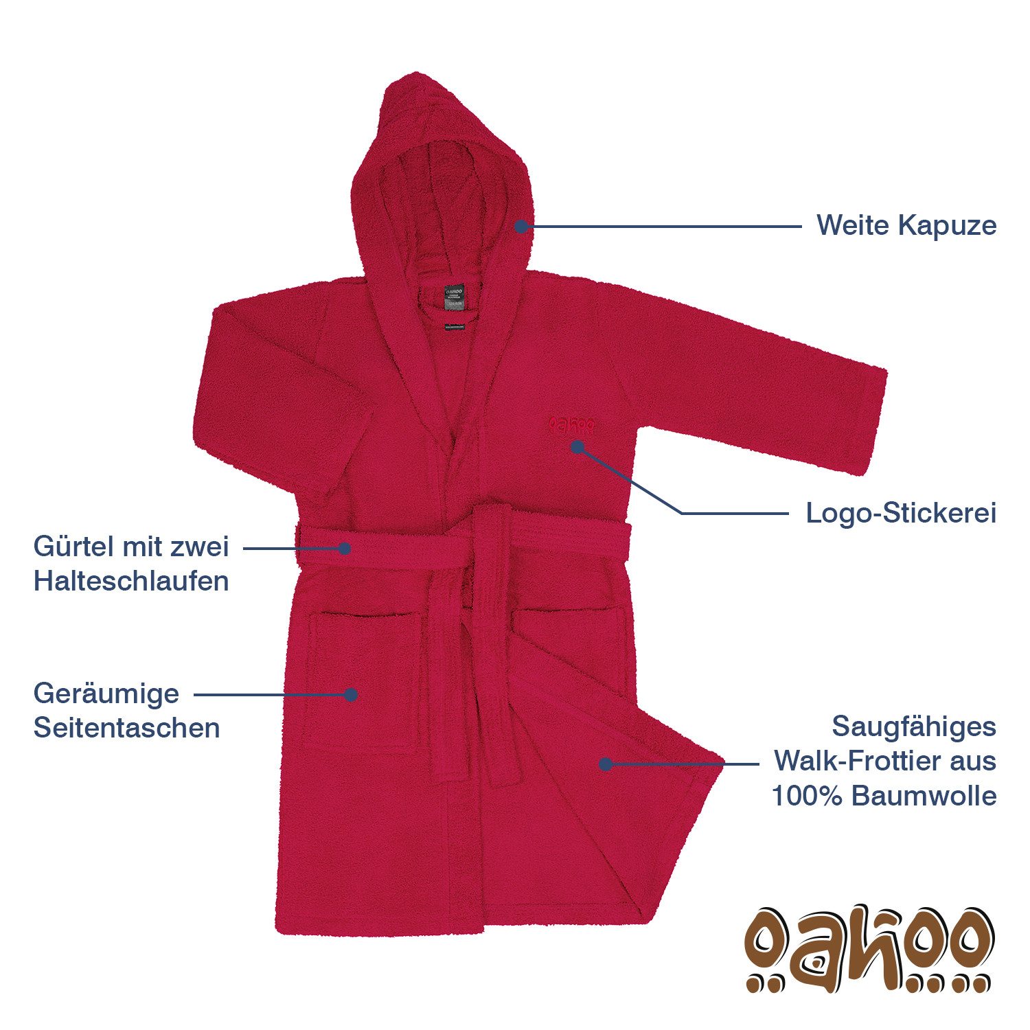 OAHOO Bademantel Kinder Frottee Bademantel Baumwolle mit Kapuze