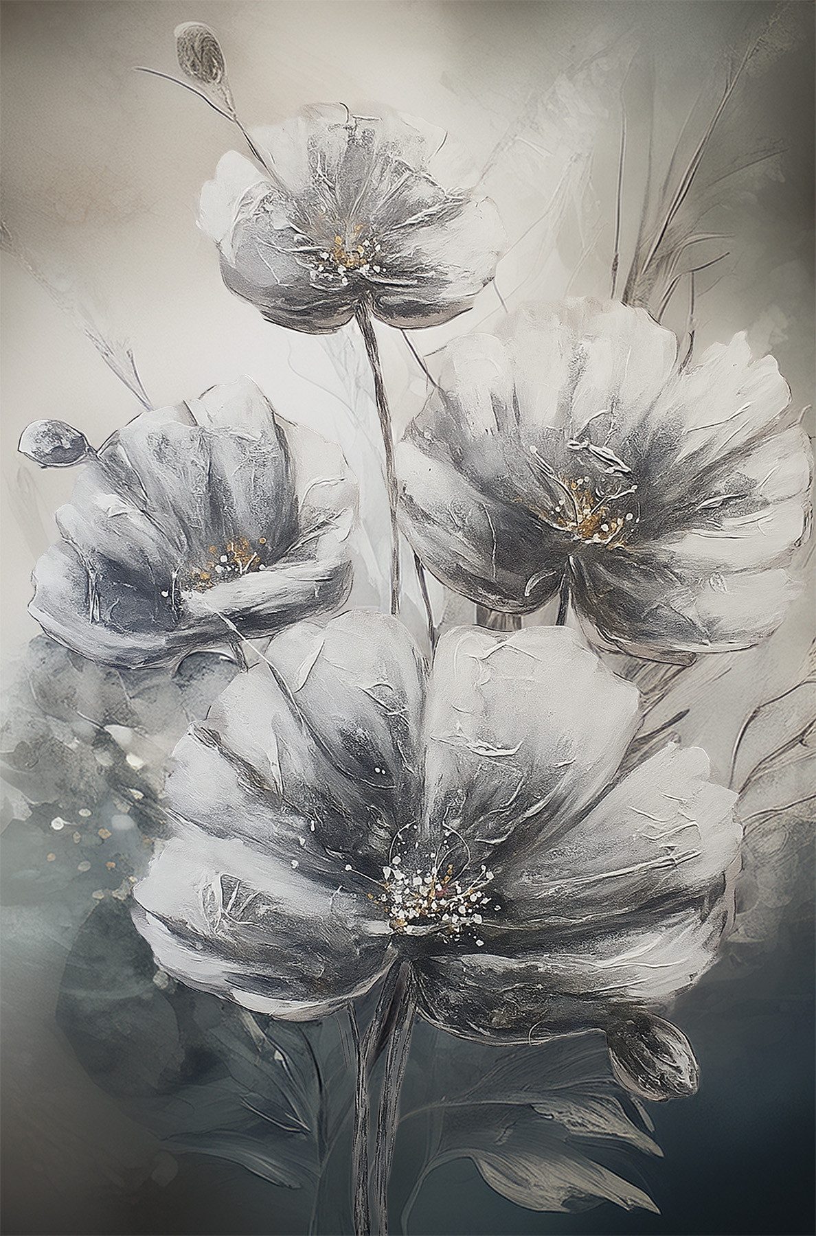 Bönninghoff Bild Wandbild BLUMEN 78x118 cm – Leinwandbild Keilrahmen Deko modern, Blume, Blumen, Blumenbilder, auf Keilrahmen gespannt