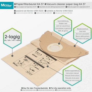 McFilter Staubsaugerbeutel (10 Stück) + 1 Filter, passend für Kärcher A2054 A 2054 ME, 11 St., Hohe Reißfestigkeit, Formstabile Deckscheibe, 2-lagig