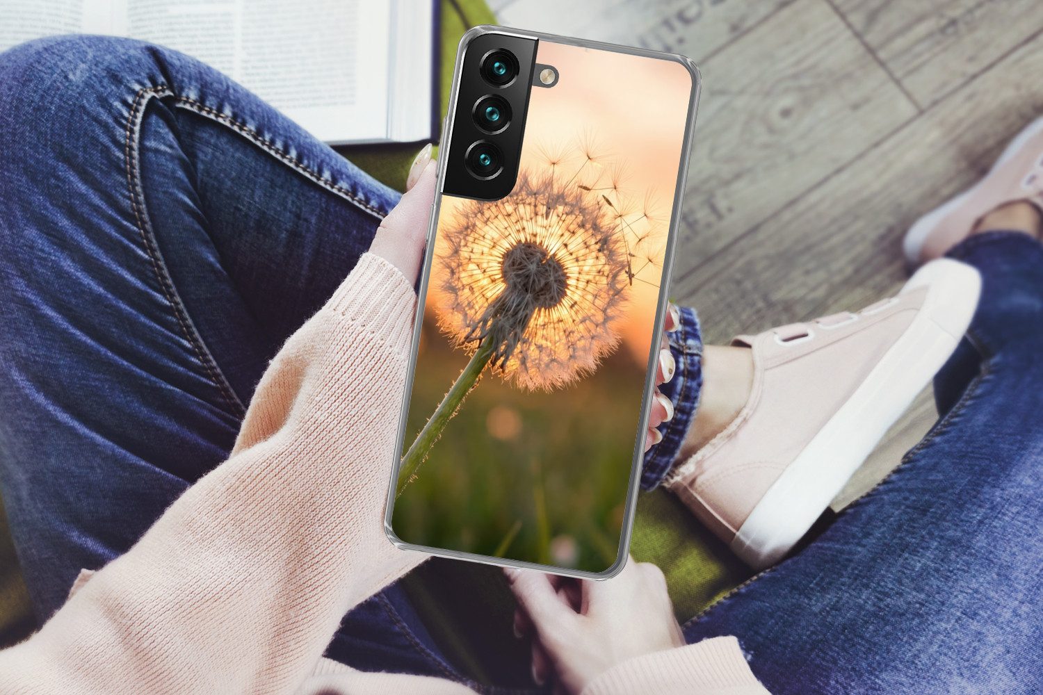 MuchoWow Handyhülle für Samsung Galaxy S22 Plus Löwenzahn - Sonnenuntergang - Feld, Phone Case, Silikon, Schutzhülle Dünn