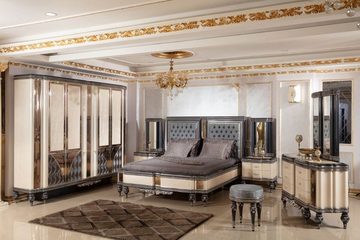 Casa Padrino Bett Casa Padrino Luxus Barock Doppelbett Hellblau / Beige / Schwarz / Gold - Prunkvolles Massivholz Bett - Luxus Schlafzimmer Möbel im Barockstil - Barock Schlafzimmer Möbel