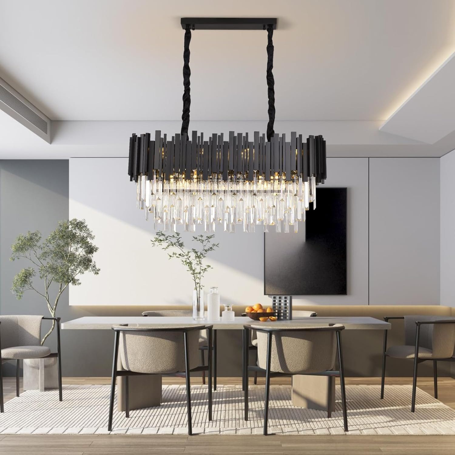RRBEST Kronleuchter Kristall Leuchte, Kristall Deckenleuchte Silver, E14 Lichter, für Esszimmer, Küche, Wohnzimmer, Schlafzimmer, Flur, Café, Bar