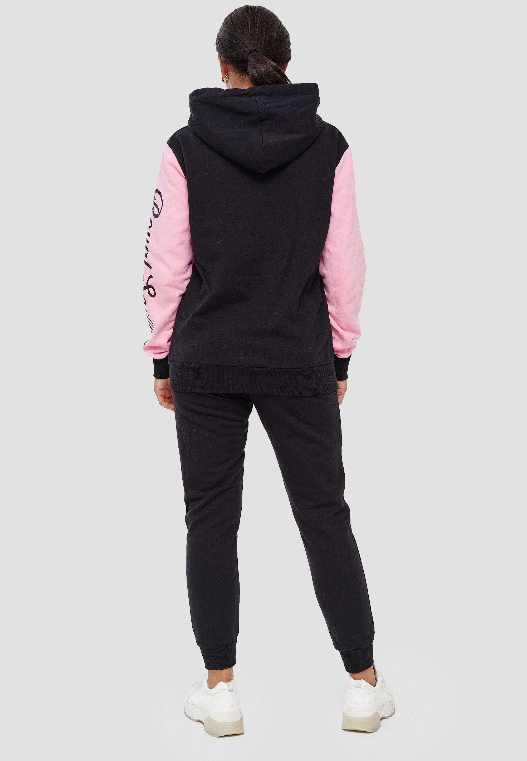 Sportanzug (Sportanzug 2-tlg), Trainingsanzug, Jogginganzug Hoodie Jogger Fitness Rosa Trainingsanzug Frauen Damen Streetwear Freizeit Schwarz John Kayna Casual Jogginganzug