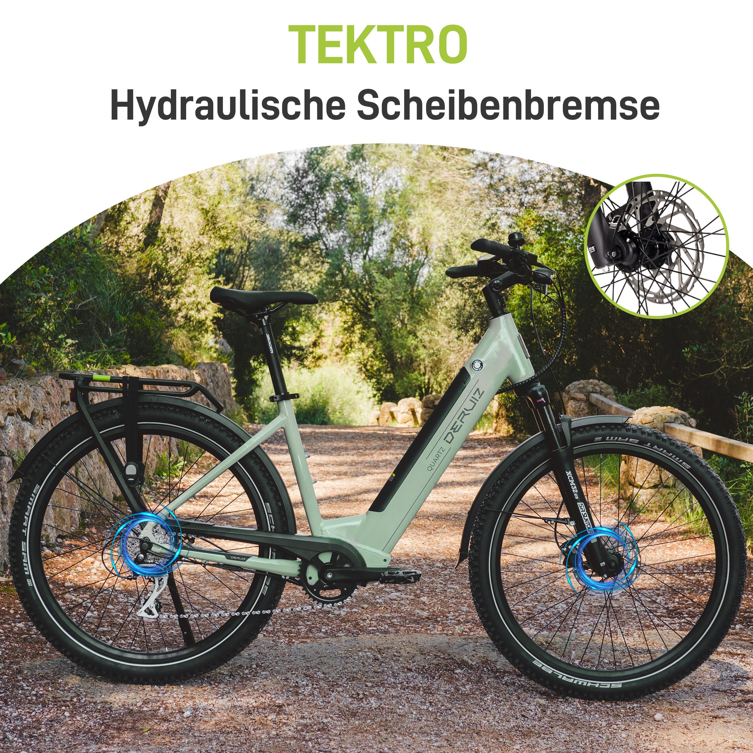 DERUIZ E-Bike Trekkingrad 28 Zoll, Quartz/Quartz SUV, 160km, Bluetooth & APP, Tiefeinsteiger, 8 Gang SHIMANO Acera RD-M360 SGS Schaltwerk, Kettenschaltung, Heck – Bild 4 von 5
