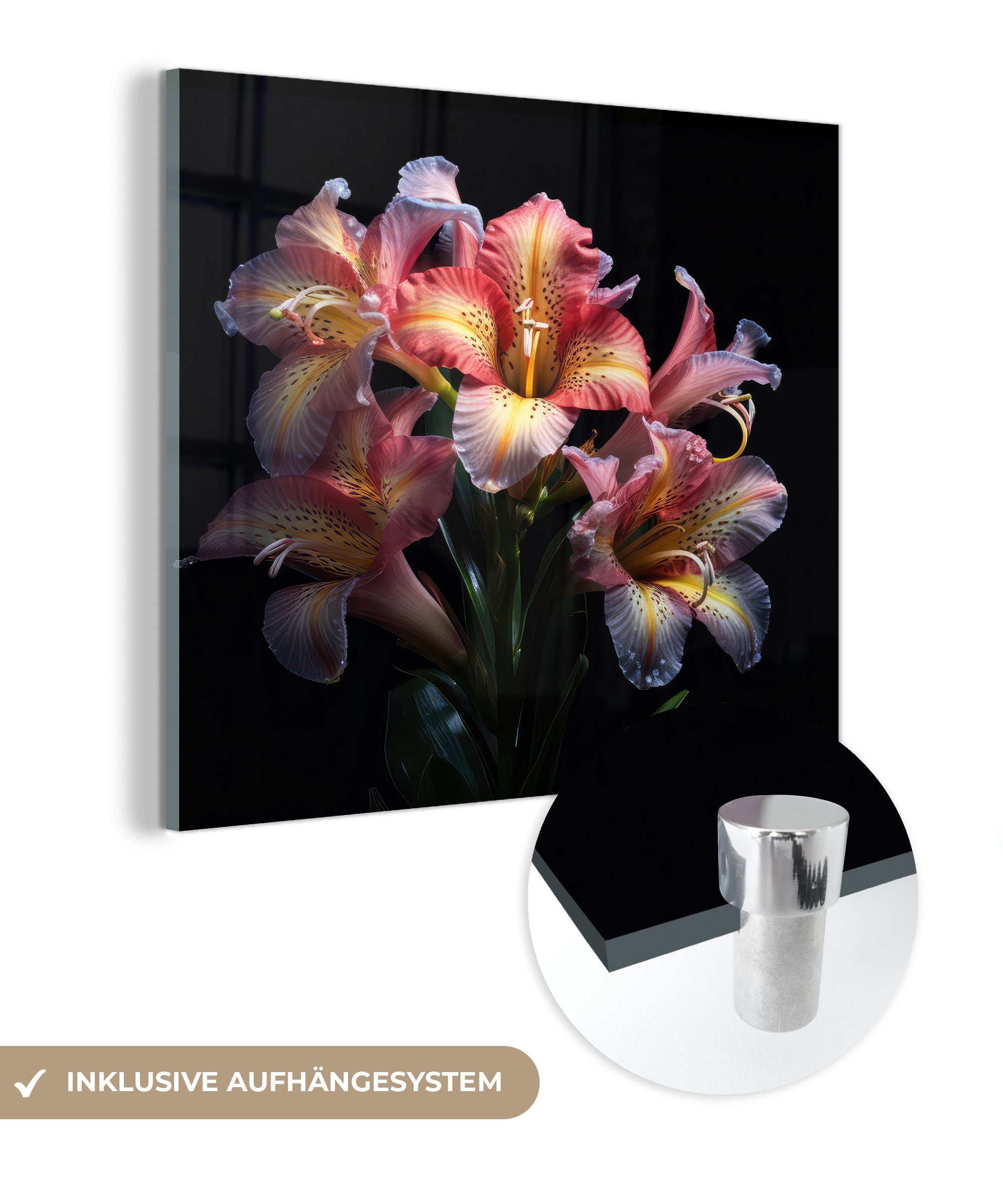 MuchoWow Acrylglasbild Tigerlilie - Blumen - Rosa - Natur - Porträt, (1 St), Glasbilder - Bilder auf Glas Wandbild - Foto auf Glas - Wanddekoration