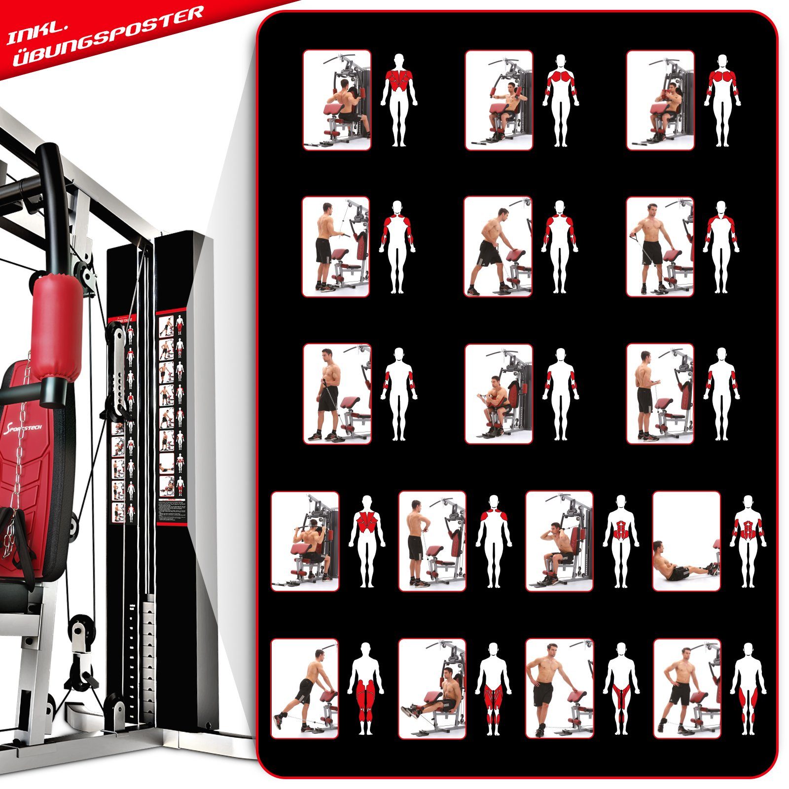 Sportstech Kraftstation HGX100, 40in1 Multifunktion, 12 Gewichtsblöcke