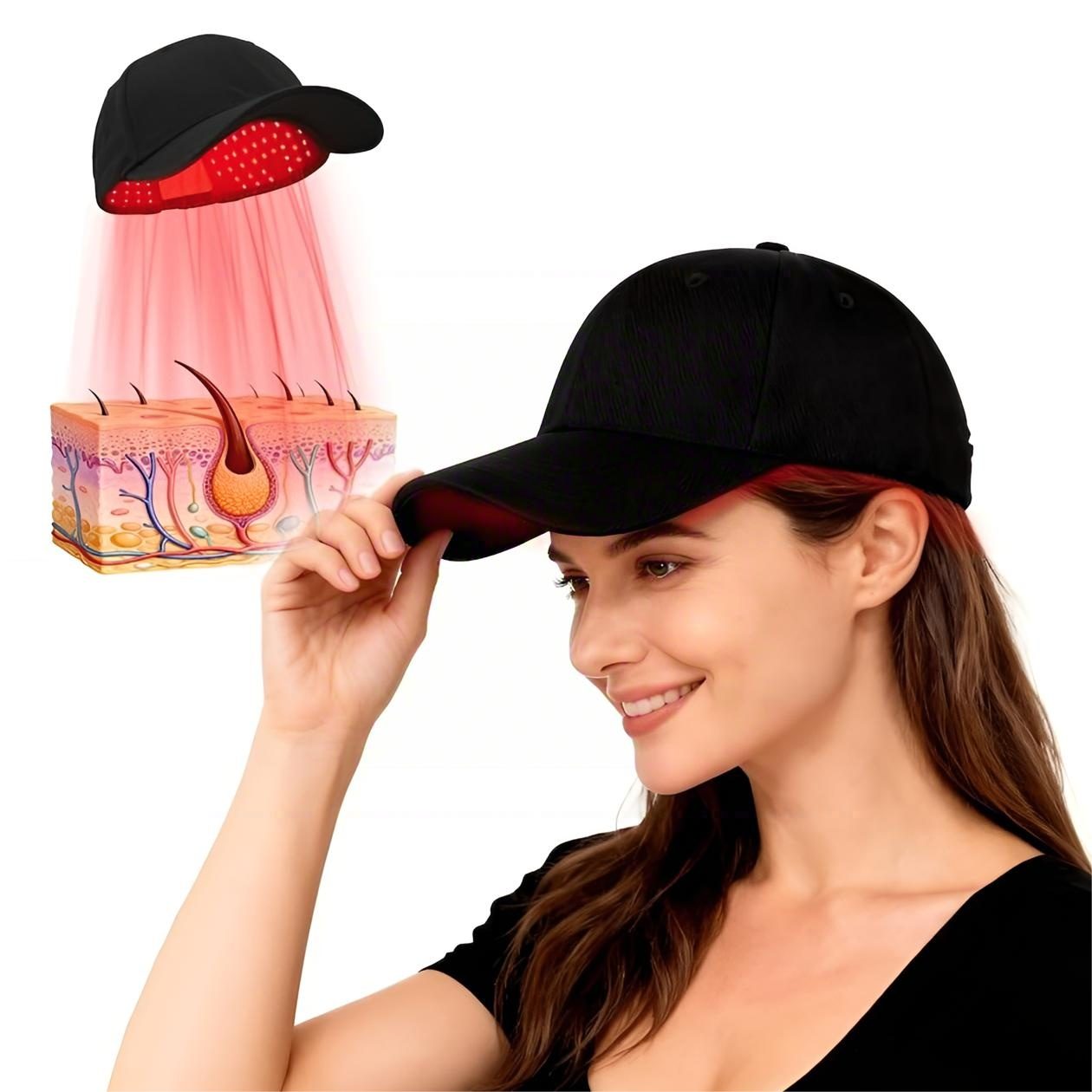 ibettertec Infrarotlampe Rotlicht-Haarwuchshaube, Infrarot Haarwuchskappe 450 nm/660 nm/850 nm, für Frauen & Männer, Kabellose Kopfhautpflege,700mAh, LED Lichttherapie Kappe,Rotlicht Haarpflege Kappe mit 4 Modi