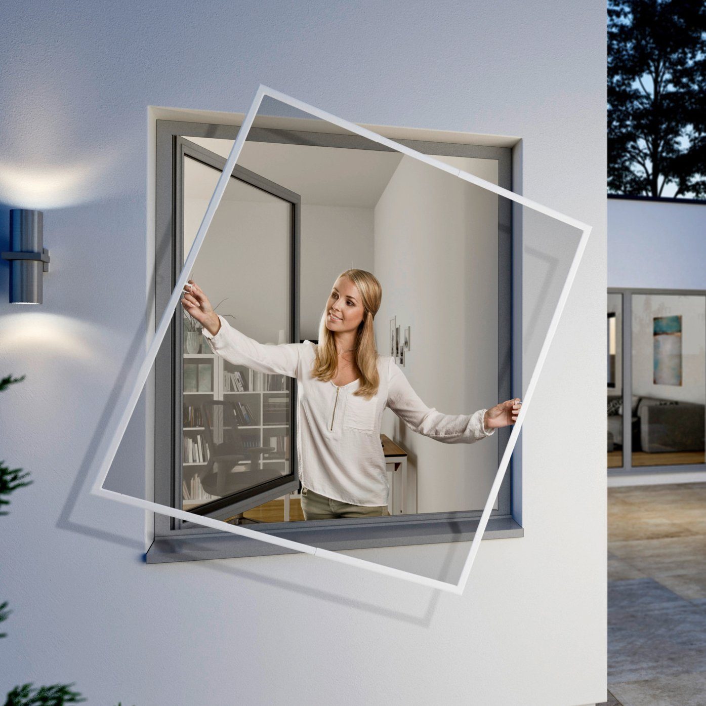 Windhager Insektenschutz-Fensterrahmen Flexi Fit, Fliegengitter teleskopierbar für Fenster, ohne bohren, (1-St), Insektenschutzgitter 130 x 150 cm, erhältlich in anthrazit oder weiß