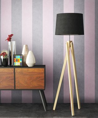 Newroom Vliestapete, Grau Tapete Modern Streifen - Rosa Barock Linien für Büro Diele/Flur Schlafen