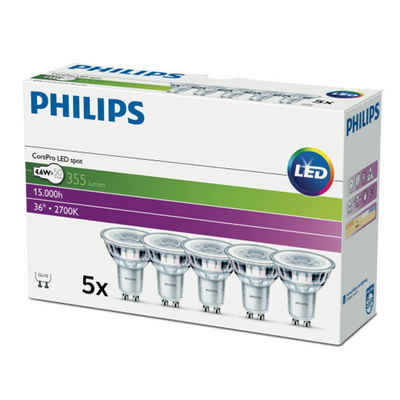 Philips LED-Leuchtmittel 5er Vorteilspack GU10 CorePro LED Spot, GU10, Warmweiß