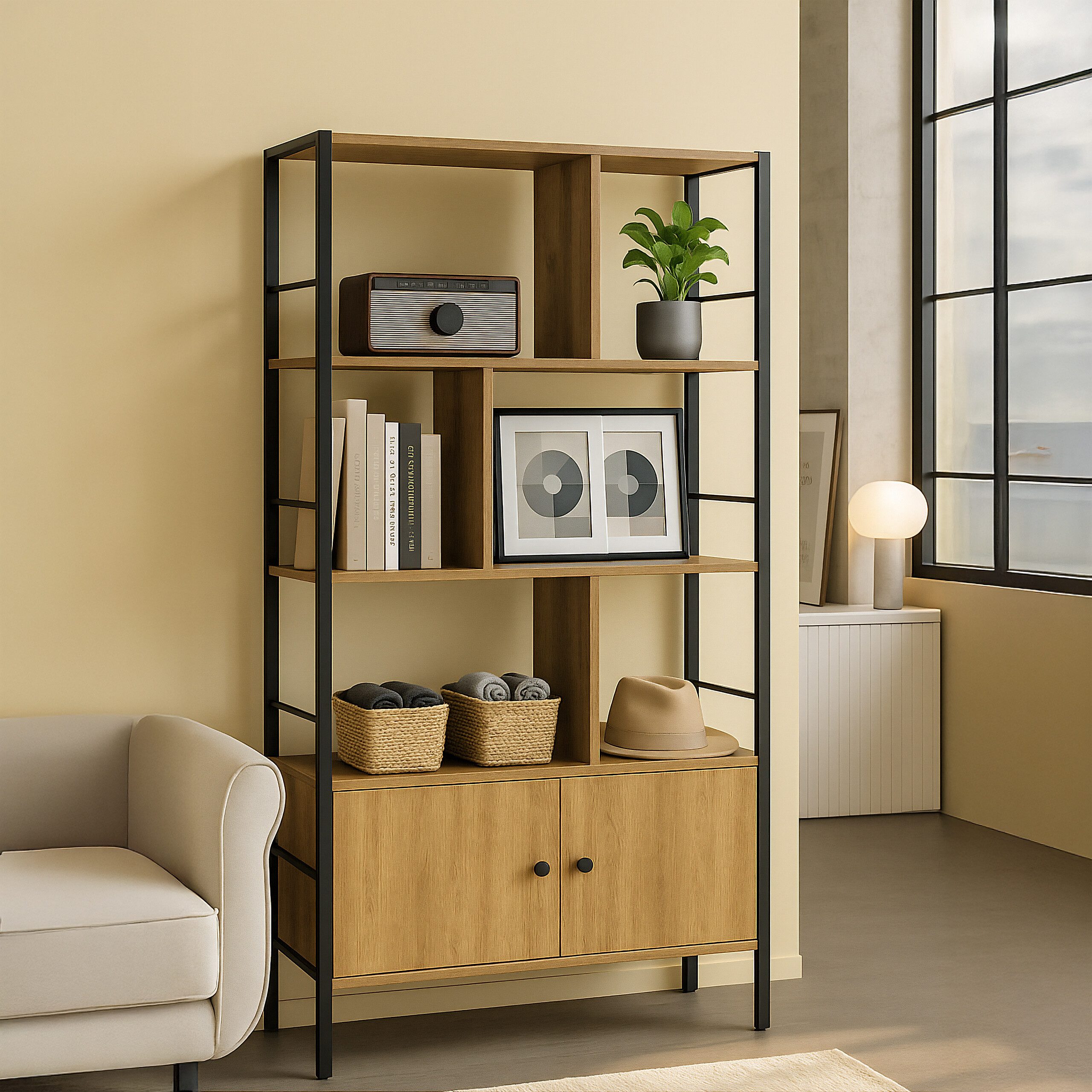 relaxdays Bücherregal mit Unterschrank, Holzoptik-Schwarz günstig online kaufen