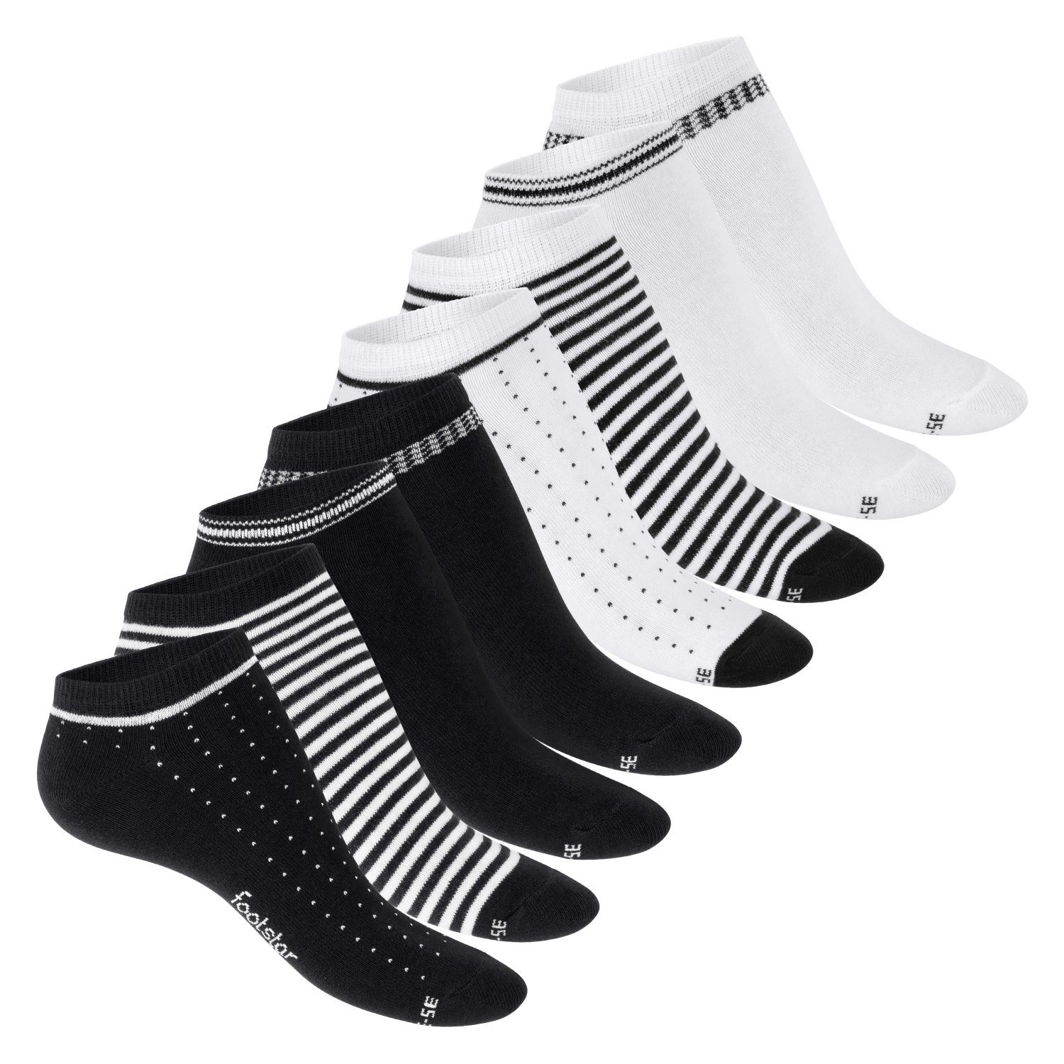 Footstar Sneakersocken süße Damen Sneaker Socken (8 Paar) Kurze Söckchen mit Muster Schwarz-Weiss-Mix