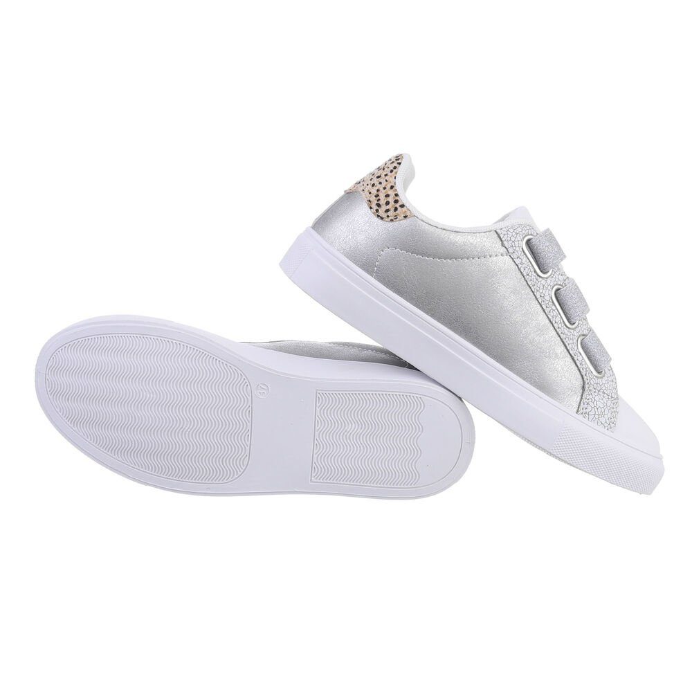 Silber Freizeit Damen Sneaker Ital-Design Flach in Low Sneakers Silber, Weiß Low-Top