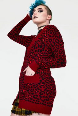 Jawbreaker Strickjacke Maneater Red Leopard Oversized Cardigan Goth Punk Leopardenmuster