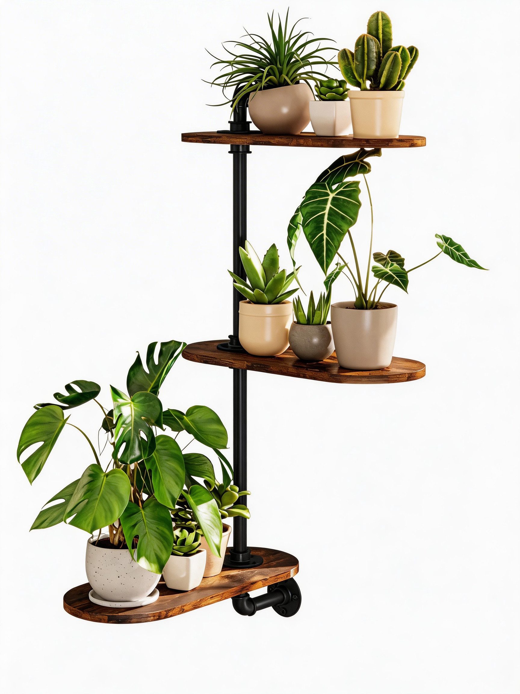 Bamworld Blumenständer 3-stufig, drehbares Wandpflanzenregal, Deko-Wandregal für Fenster (1 St), Eckregal für Pflanzen, Industrielles Design mit Holzoptik