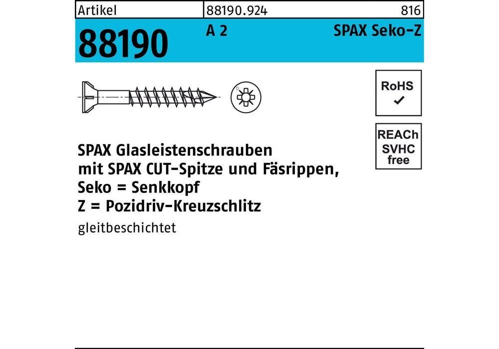 40/23-Z2 x 3,5 R m.Kreuzschlitz-PZ Senkschraube A 88190 Glasleistenschraube SPAX 2 Seko